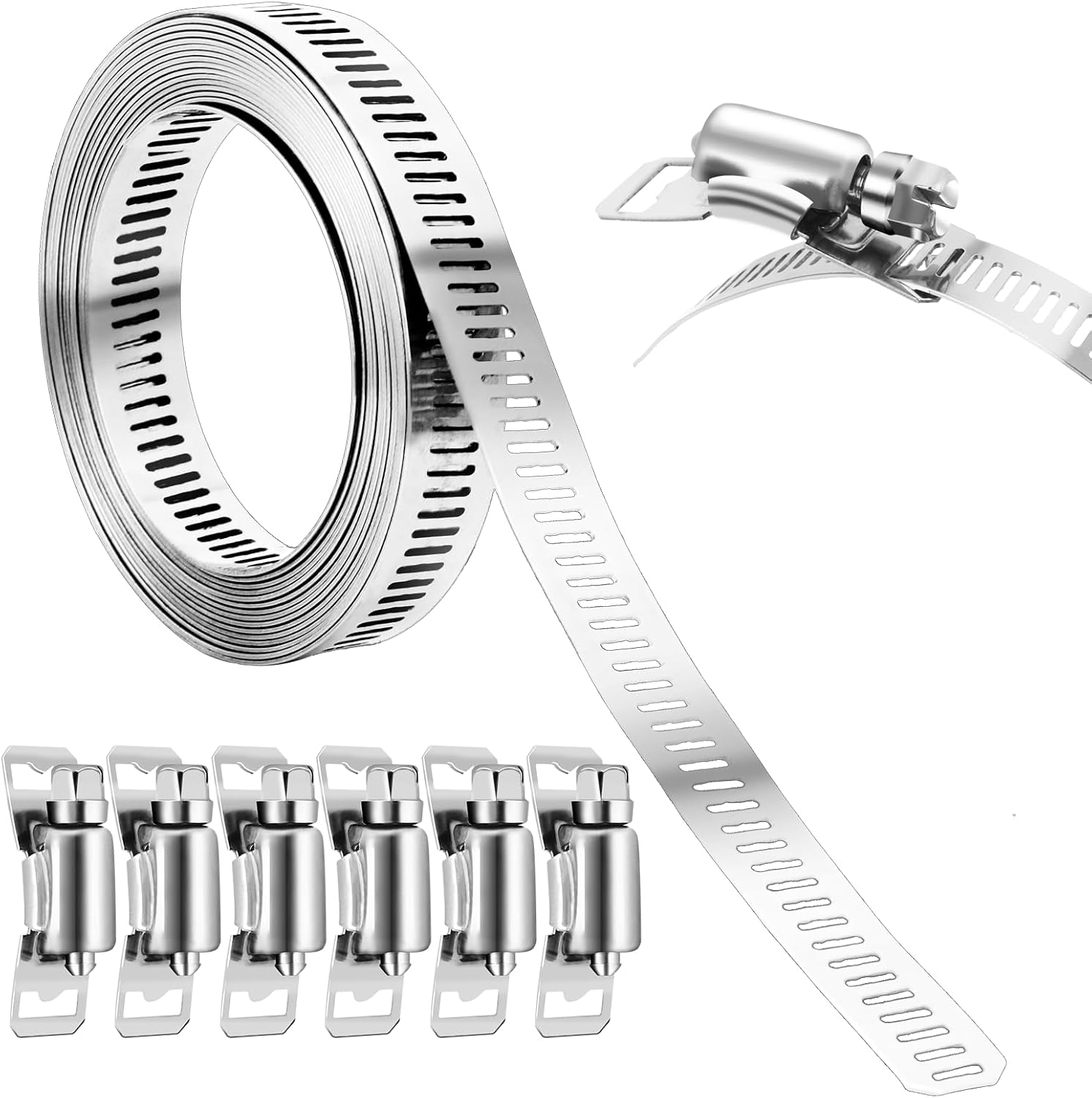 10 Ft DIY Hose Clamps, Stainless Steel Pipe Clamps with 6