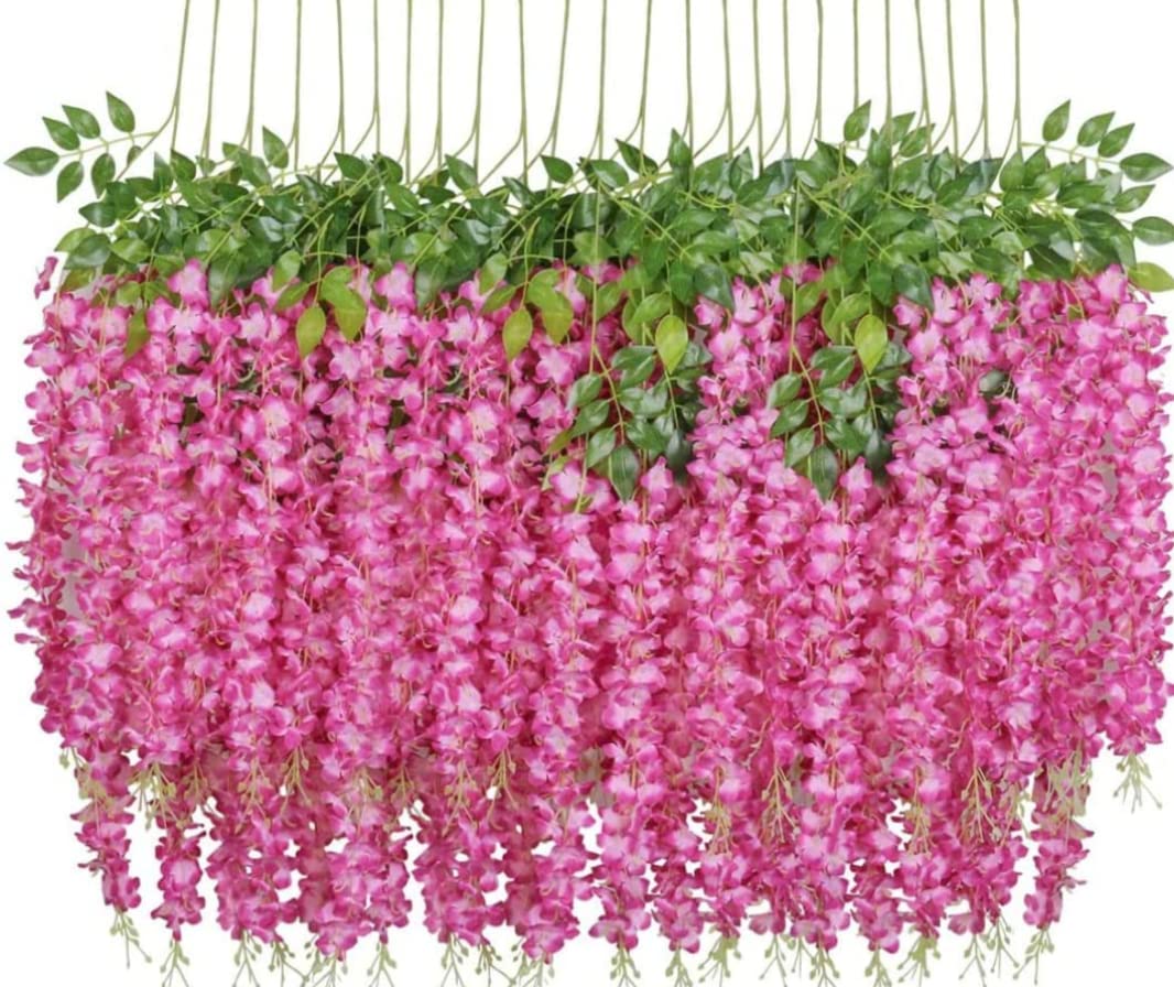 VRB Dec Pack of 12 (43.2Ft) Artificial Wisteria Vine| Ratta Fake Wisteria Hanging | Garland Silk Long Hanging Bush Flowers String for Home Party Wedding Decor (Violet, 12)