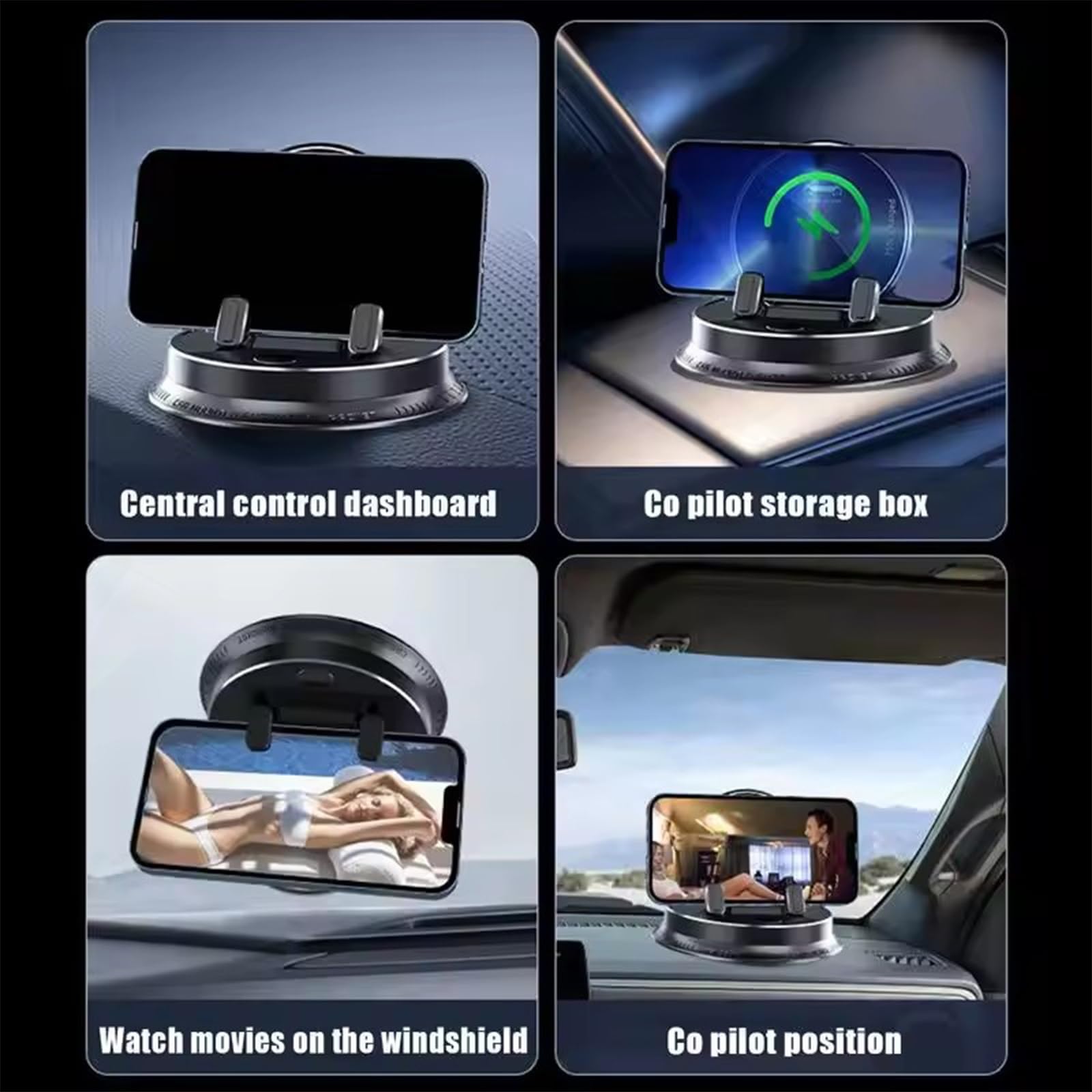 Supporto per Telefono Cellulare Multifunzionale Cruscotto Auto Elettrico, Universale Rotazione a 360° Antiscivolo E Ultra Stabile - Utilizzo Con Una Sola Mano Per Tutti(Black-2pcs)