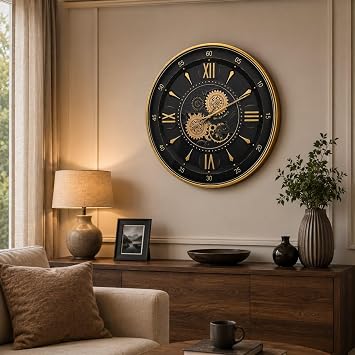 60 cm B y k Duvar Saati, Steampunk Dekoratif Saat, Vintage Metal Tasar m, Alt n Siyah Di li Detayl , End striyel Duvar Dekoru, Salon, Oturma Odas , Ofis ve Ev Dekorasyonu  in  k Saat