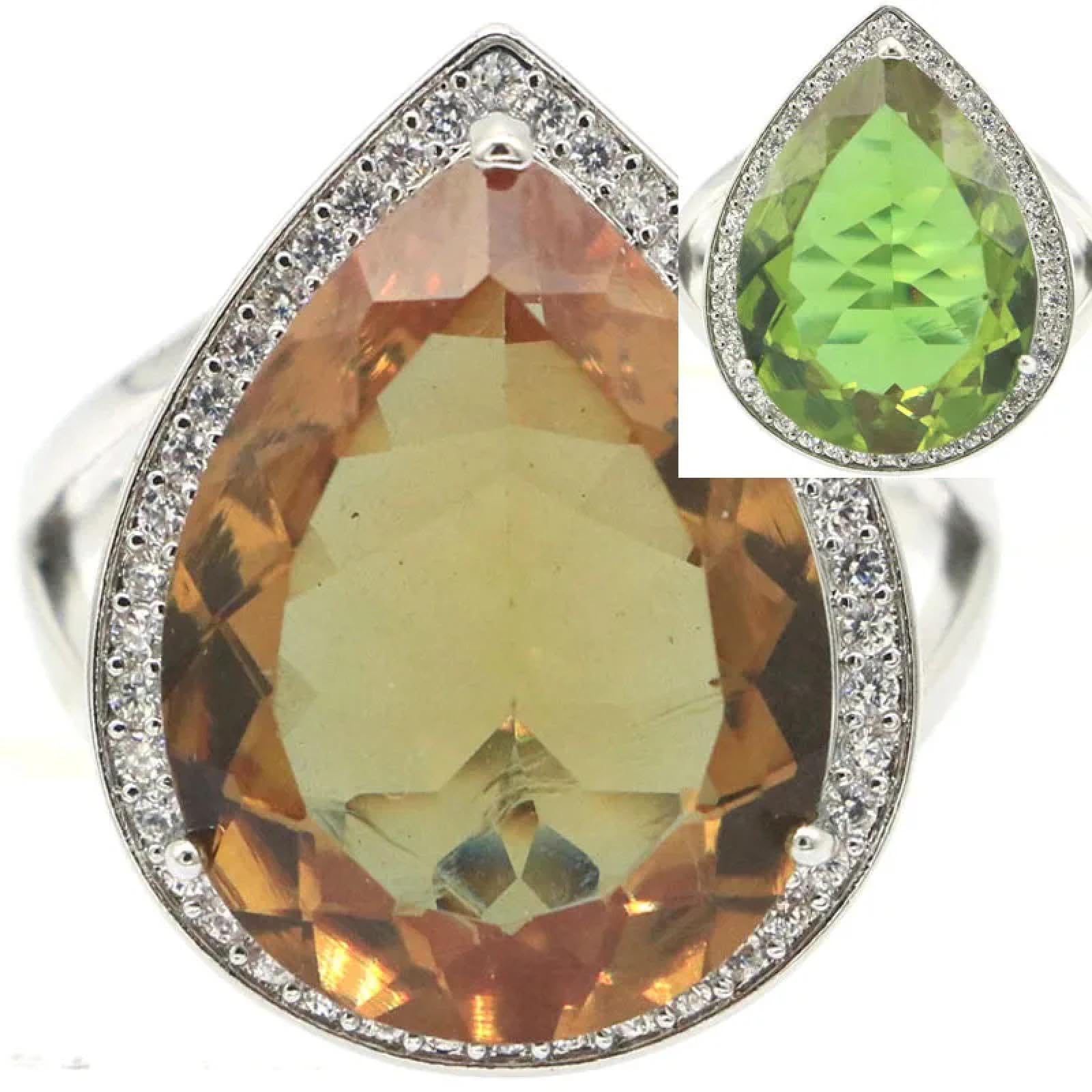 Anello Anelli Gioielli Donna Uomo Accattivanti Anelli di Fidanzamento in Argento con Zirconi Bianchi E Topazio Alessandrite Che Cambiano Colore, 20 X 15 Mm, 7 Zultanite