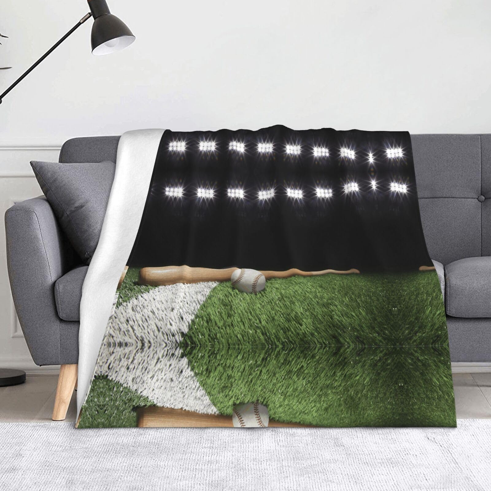 Couverture polaire pour camping et voyage motif baseball en flanelle