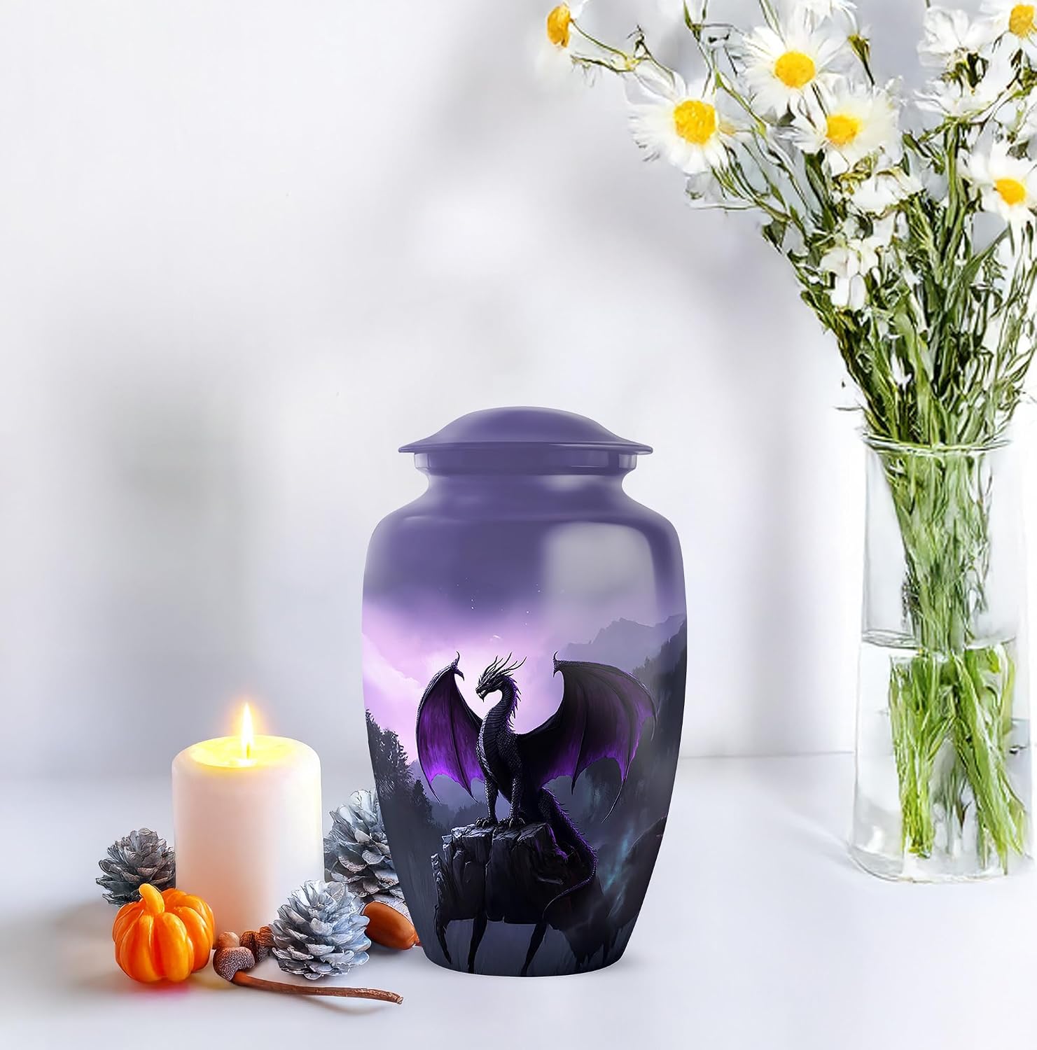 Purple Dragon Urn for Men Ashes Adult Male, Urns for Human Ashes Adult for Burial, Funeral Large Urns for Human Ash (Size - 10inch)