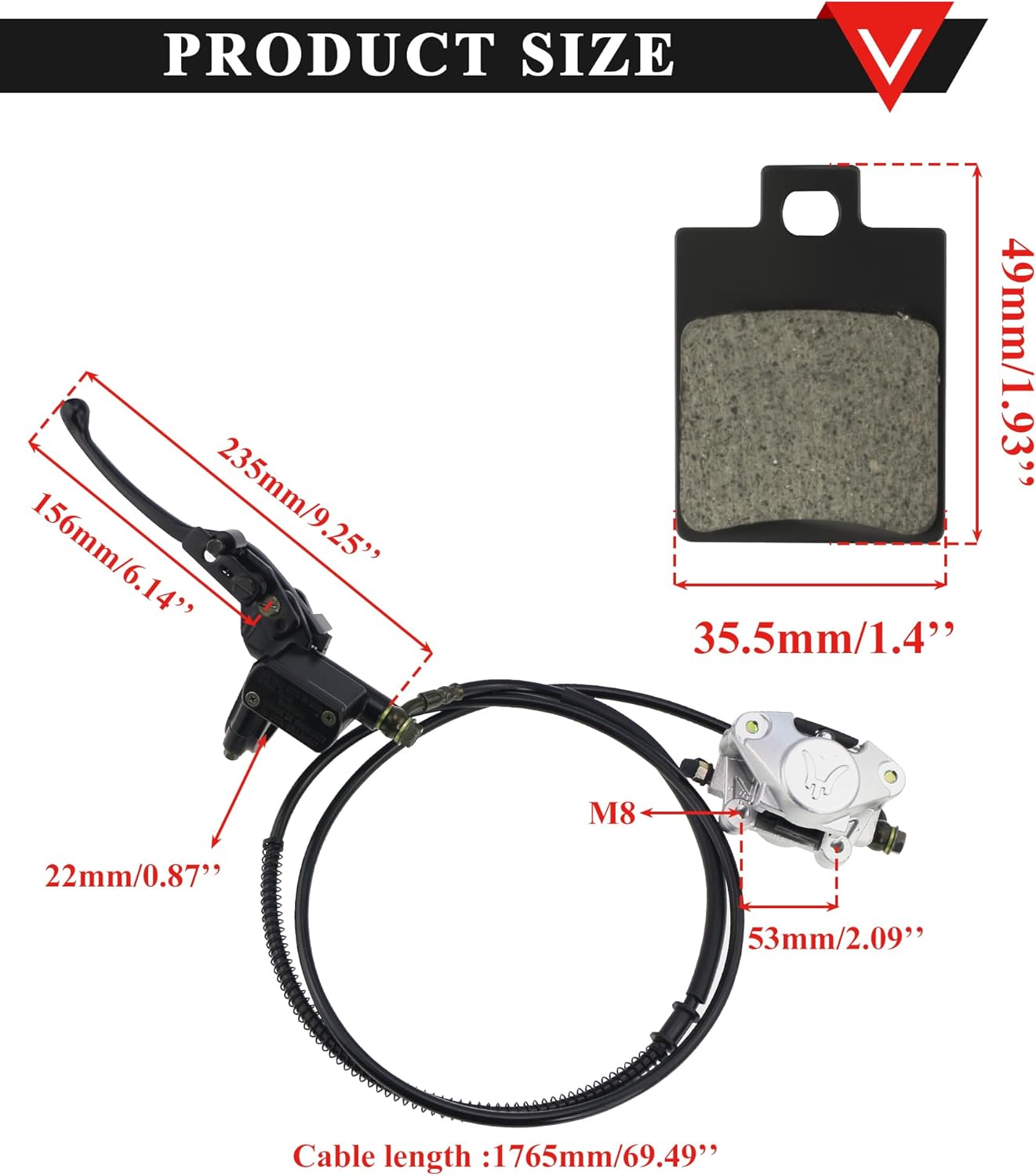 PRO BAT Hydraulic Rear Disc Brake Caliper Master Cylinder with Brake pads for GY6 for 150cc 200cc 250cc Taotao Coolster Roketa Peace SunL Chinese ATV Quad 4 Wheeler Dune Buggy Go Kart