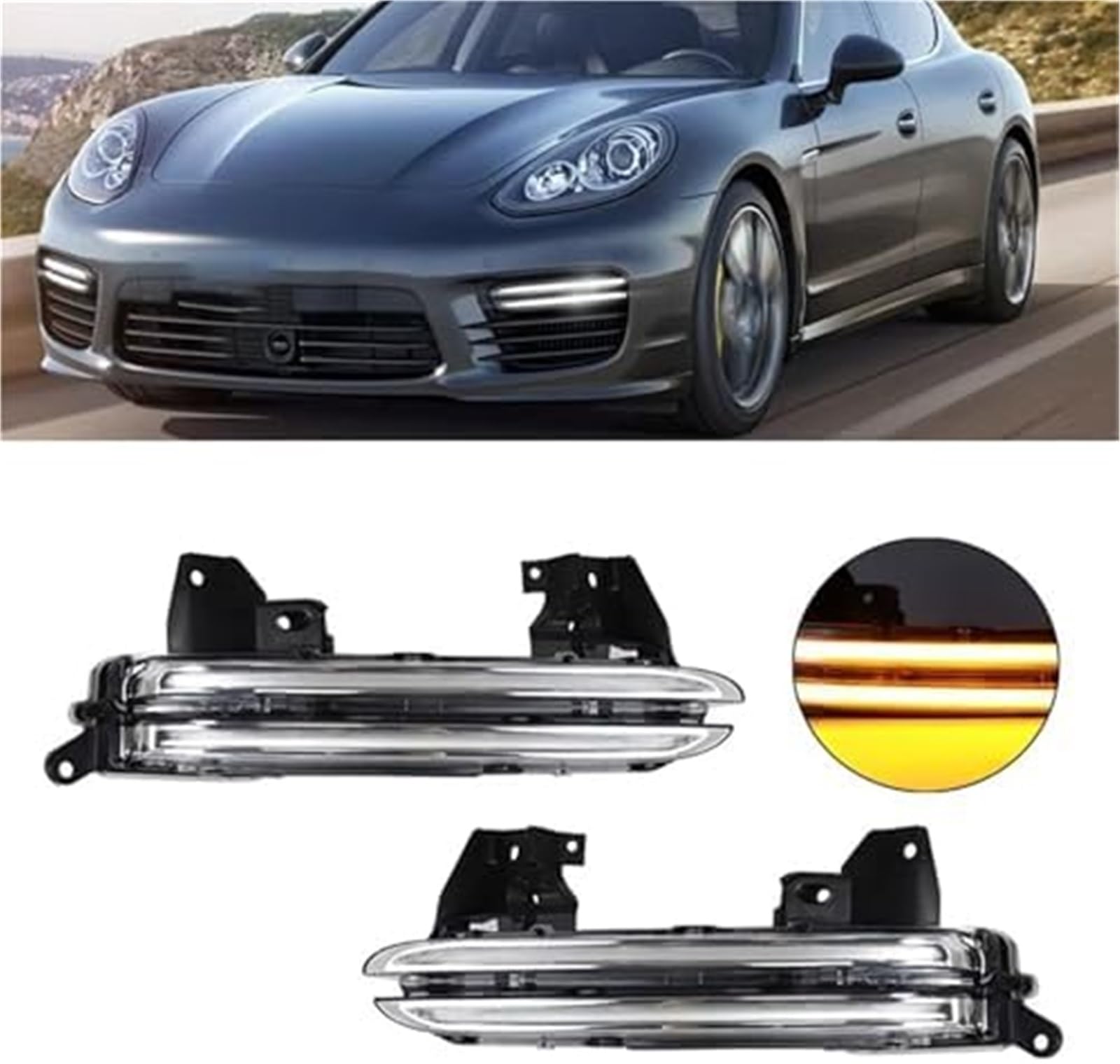 Tylne światło przeciwmgielne, dla Porsche, dla Panamery, dla Gts, 2014 2015 2016 2017 przedni zderzak samochodowy dla jazdy dziennej Lampka odblaskowa ostrzegawcza zderzaka(BLACK Left)