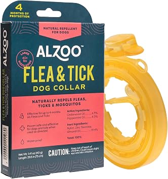 ALZOO Natural Flea & Tick Dog Collar - Helps Repel Fleas, Ticks & Mosquitoes - 100% Plant-Based Active Ingredients - Waterproof - Up to 4 Months Protection - Large-Sized Dogs 40+ lbs - Single