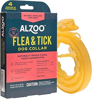 ALZOO Natural Flea & Tick Dog Collar - Helps Repel Fleas, Ticks & Mosquitoes - 100% Plant-Based Active Ingredients - Waterproof - Up to 4 Months Protection - Large-Sized Dogs: 40+ lbs - Single