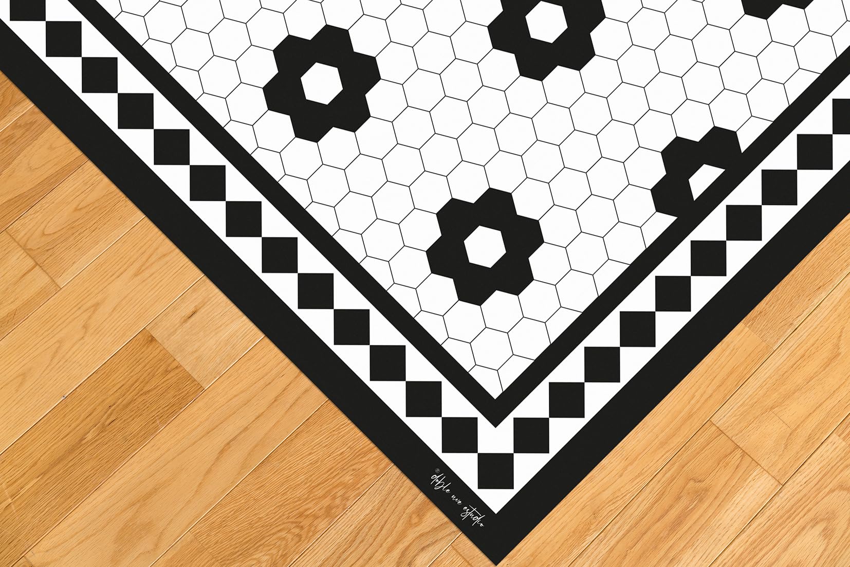 DobleUve Estudio Tapis Vinyle Rosetas Noir 50x100 | Tapis Cuisine Salon Antidérapant Antifongique Ignifuge | Tapis Enfants Bain PVC
