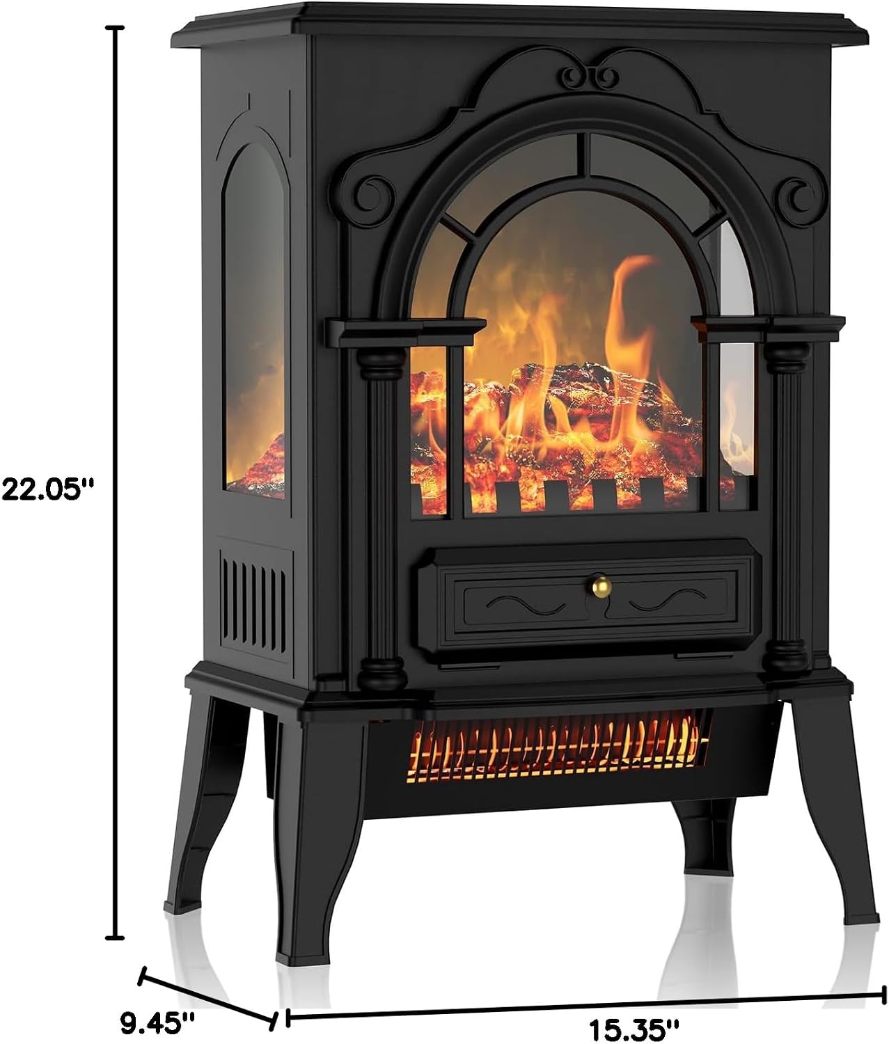 16inch Freestanding Electric Fireplace Heater with Realistic Flame Effects