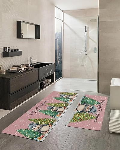 Miniatura 8 de Tapete de baño con diseño de pingüinos navideños para bañera, antideslizante, de secado rápido y absorbente, tierra de diatomeas, para ducha,