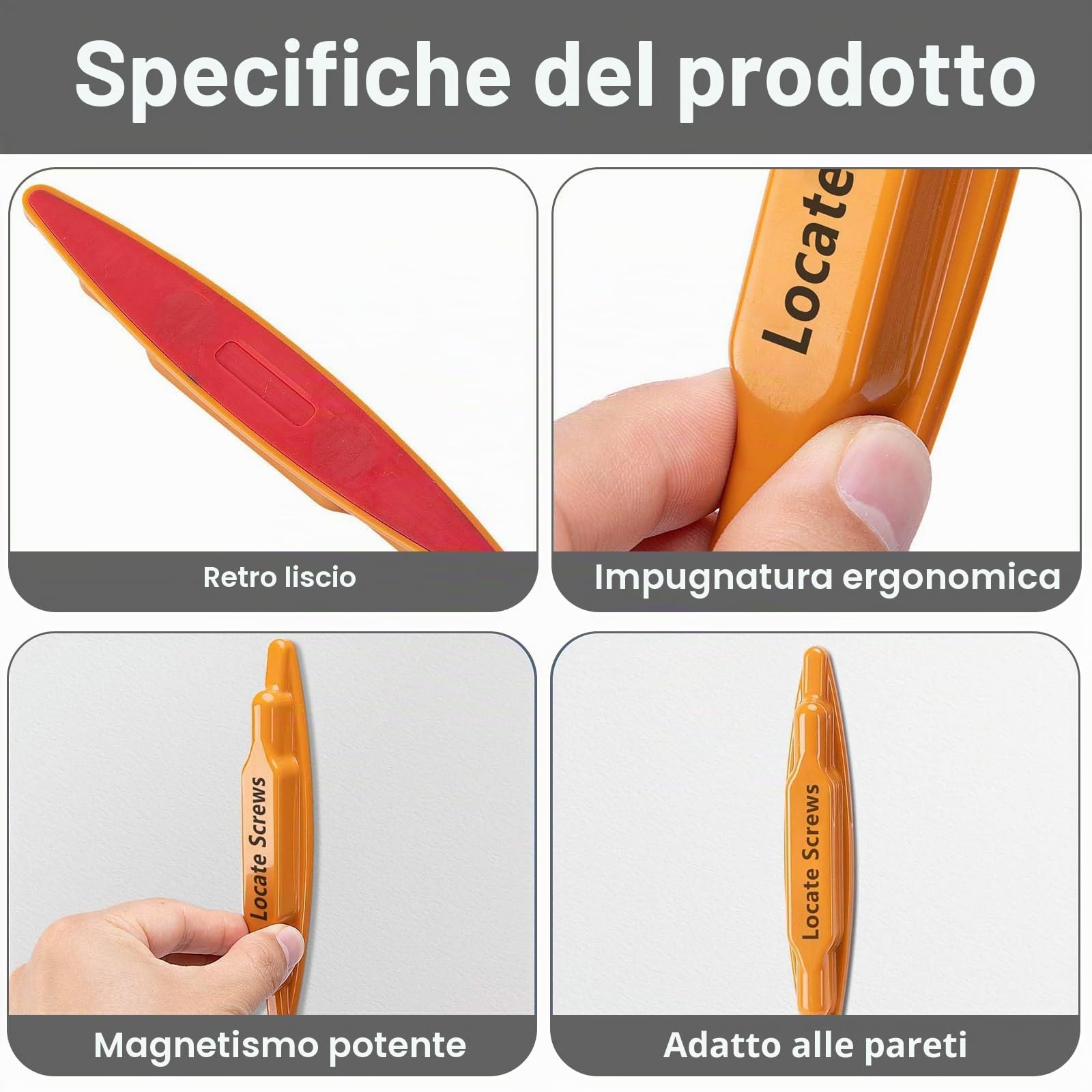 Rilevatore di Chiodi Magnetico 4 Pezzi, Magnetismo Forte Senza Batterie Senza Parti Mobili, 0.9×5.5 Pollici Ergonomico, Per Intonaco Secco Localizzare Viti/Chiodi