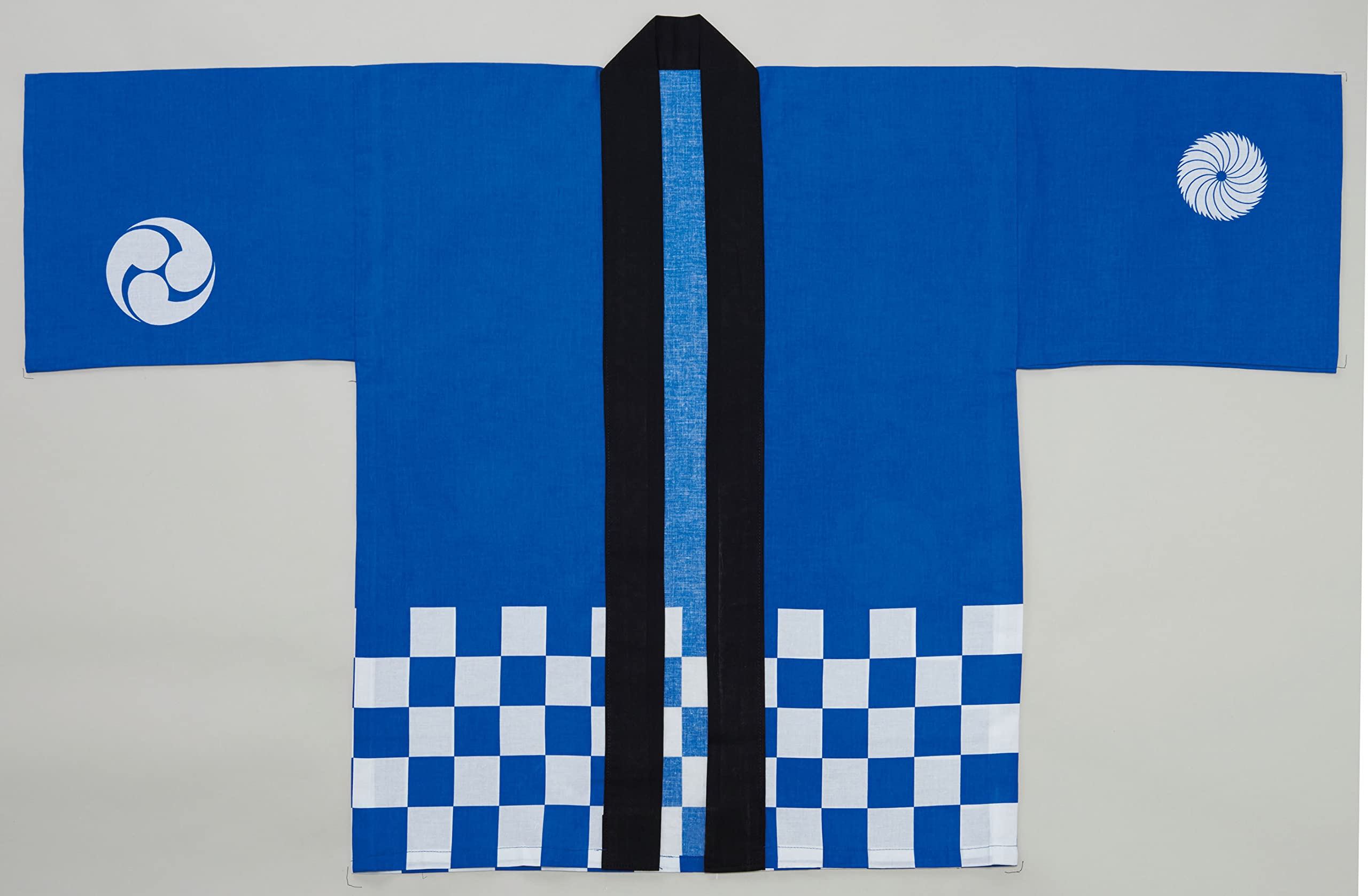 Blue Cotton Happi Coat with Checkered Obi