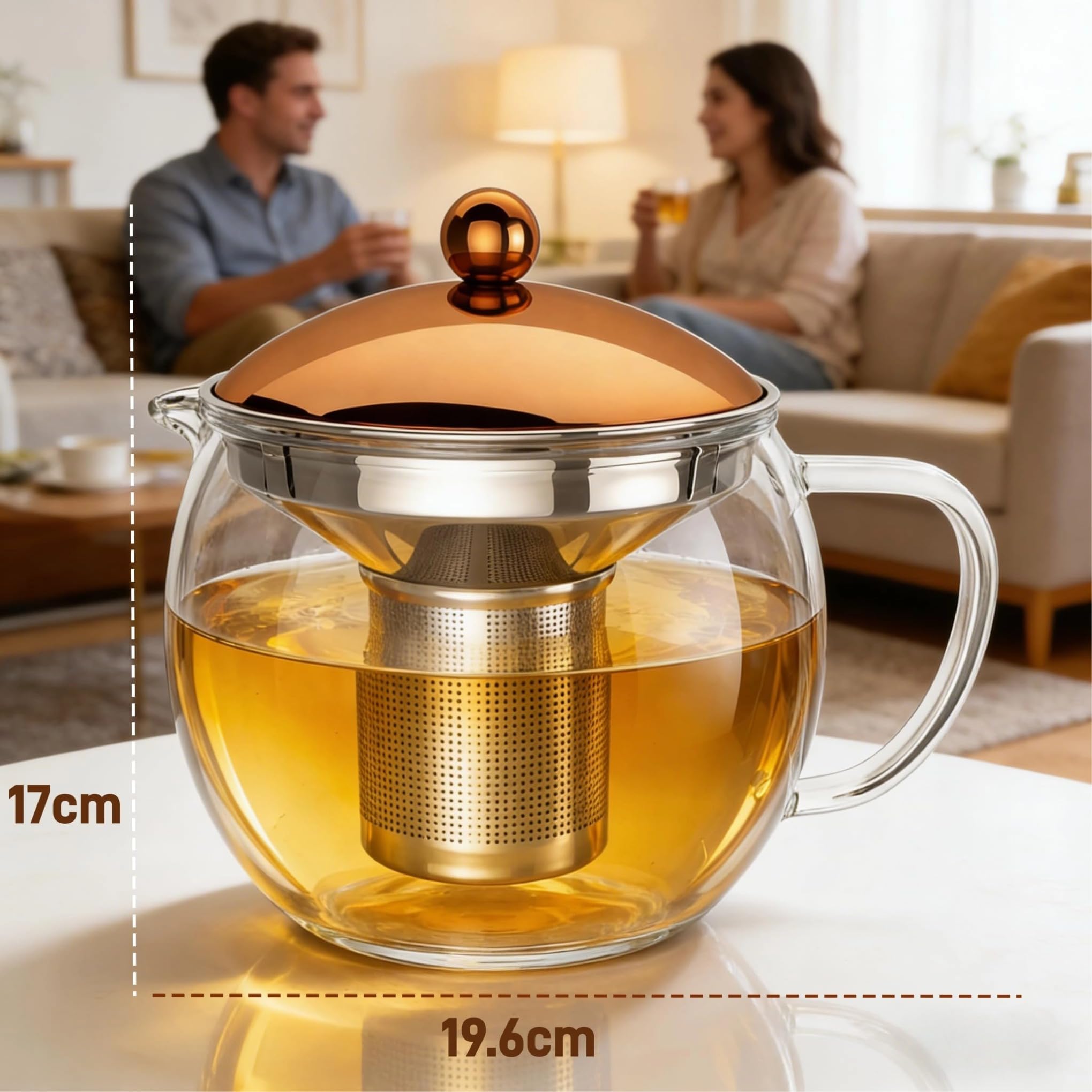 bonVIVO Tempa – Teiera in Vetro Borosilicato da 1.5L con Infusore in Acciaio Inox, Tisaniera e Infusiera Trasparente per Tè in Foglie e Fiori, Design Elegante e Moderno