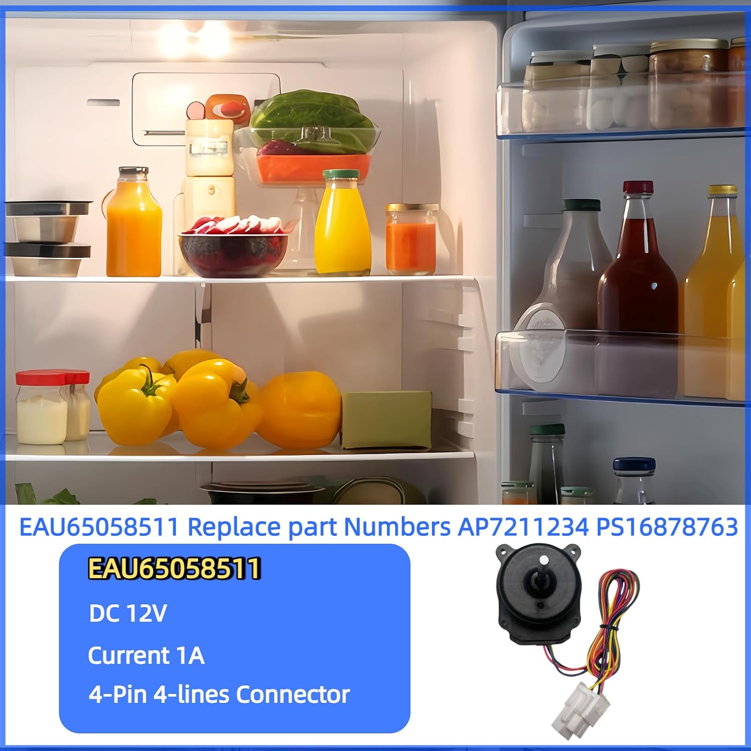 EAU65058511 Refrigerator Evaporator Fan Motor,for LG Refrigerator LMXS28596D LMXS28596S LMXS28626S LFXS26596S LFXS26566S LFXS26566M LRFCS29D6S LRFS28XBS LRFS28XBD LHFS28XBS LHFS28XBD LRFCC23D6S etc