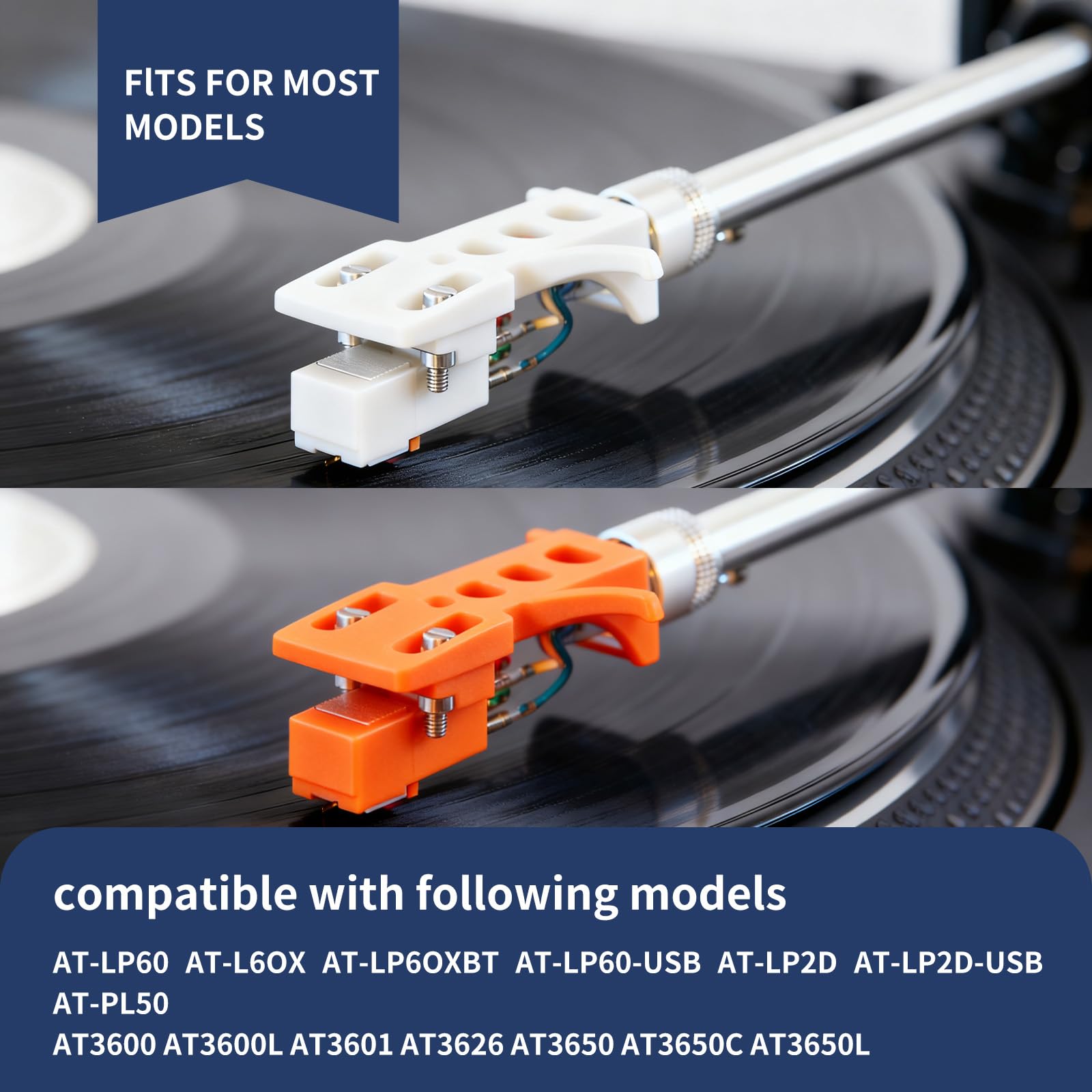 Confezione da 2 aghi diamantati di ricambio con spazzola per la pulizia, compatibili con giradischi Audio-Technica AT-LP60X/AT3600L/AT-LP60XBT/AT-LP2D, suono chiaro, facile da installare (arancione +