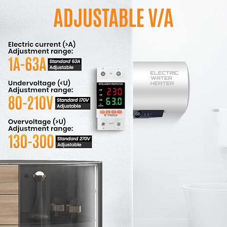 voltage protector undervoltage protector 230V 63A smart Adjustable overvoltage undervoltage phase protector dual-display voltage stabilizer (63A)