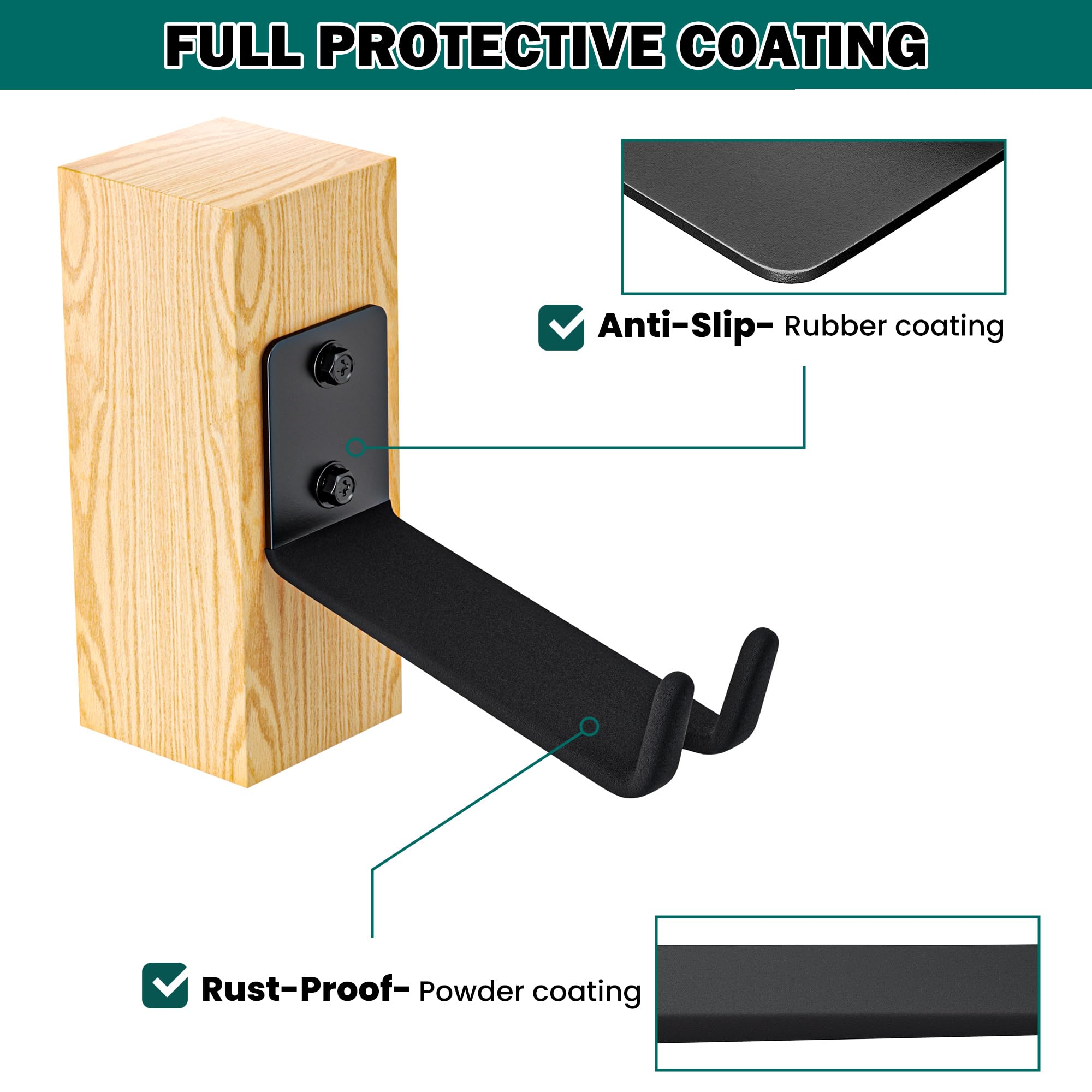 EVERHANGER Lot de 2 supports muraux pour pédales de vélo, porte-vélos de garage, crochets horizontaux, peut supporter jusqu'à 31,8 kg