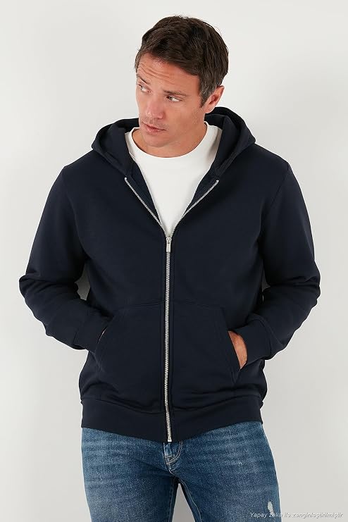 Buratti Regular Fit Kapüşonlu Fermuarlı İçi Tüylü Yumuşak Şardonlu Kışlık Sweat Erkek SWEAT 5905340