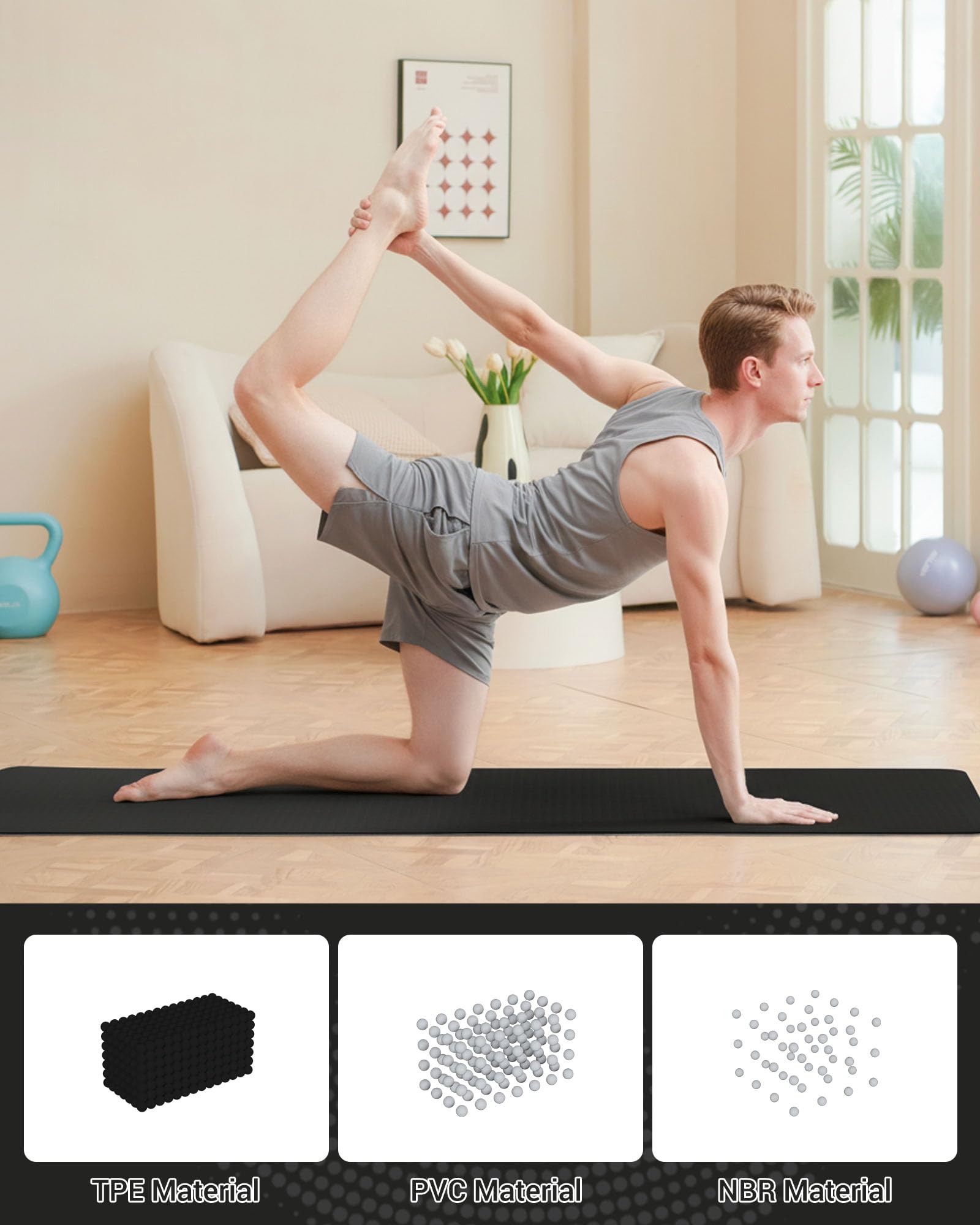 Good Nite Tappetino da ginnastica, yoga, fitness, antiscivolo, per allenamento, sport, turn, pilates, con tracolla, 183 x 61 x 0,6 cm