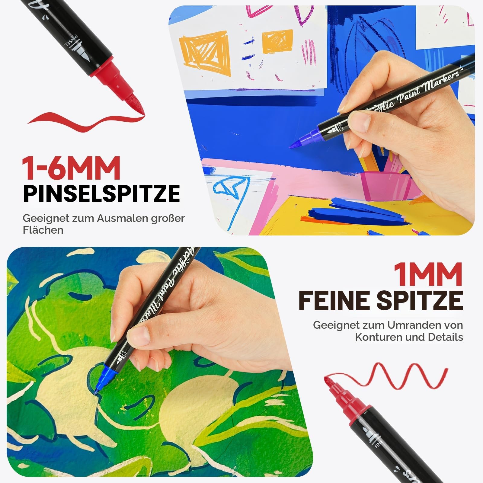 Acrylfarben-Marker, 120 Farben, Doppelspitze, Acrylstifte mit Pinsel und feiner Spitze für Steinmalerei, Glas, Holz, Keramik, Leinwand, Stein, lebendige Farben, ideal für Künstler, Bastler
