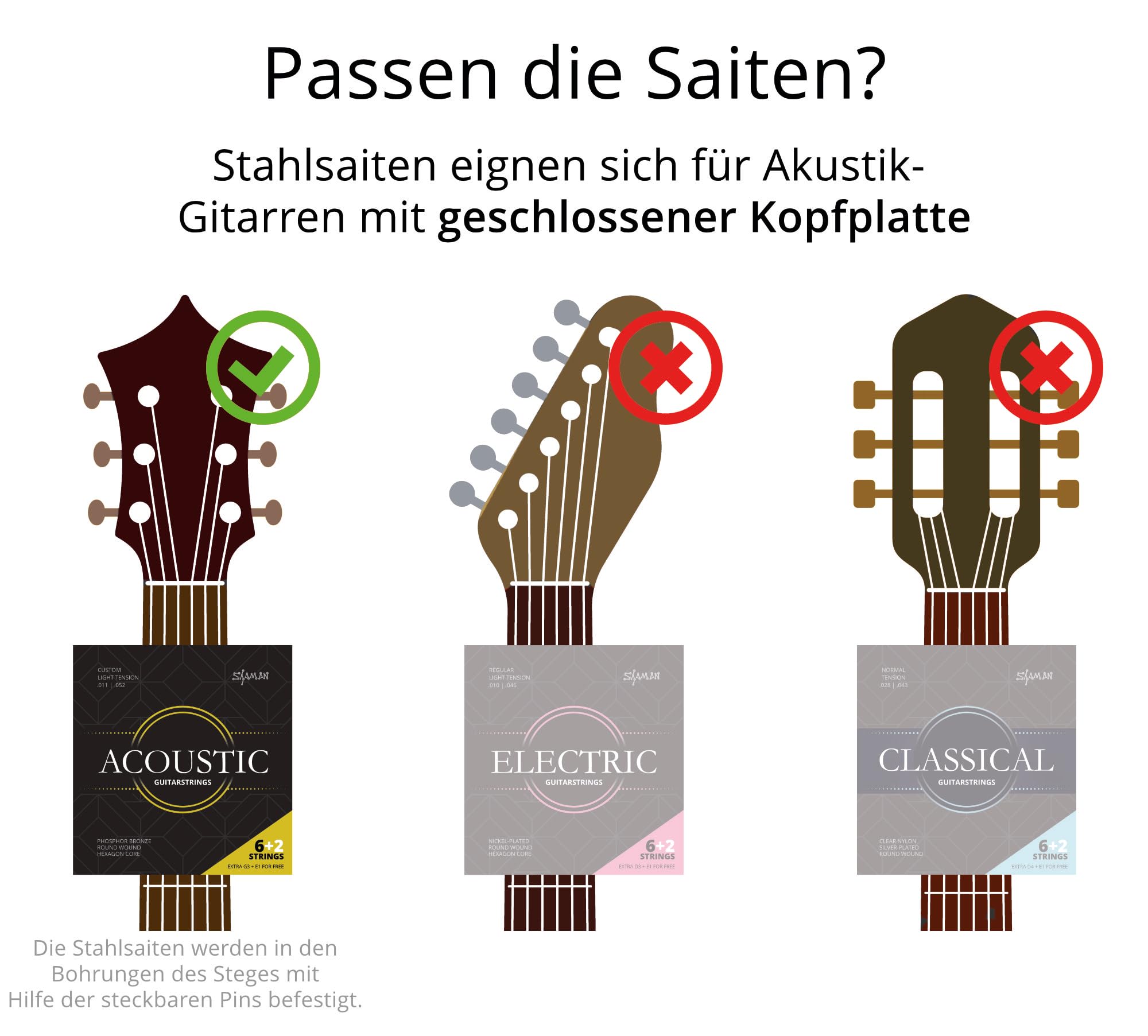 Cuerdas Shaman Acoustic para guitarra western incl. 2 cuerdas de repuesto | Juego completo de cuerdas para guitarra acústica, Tensión Custom Light (.011,.015,.022,.032,.042 y.052), 71 y 0, 96 mm)