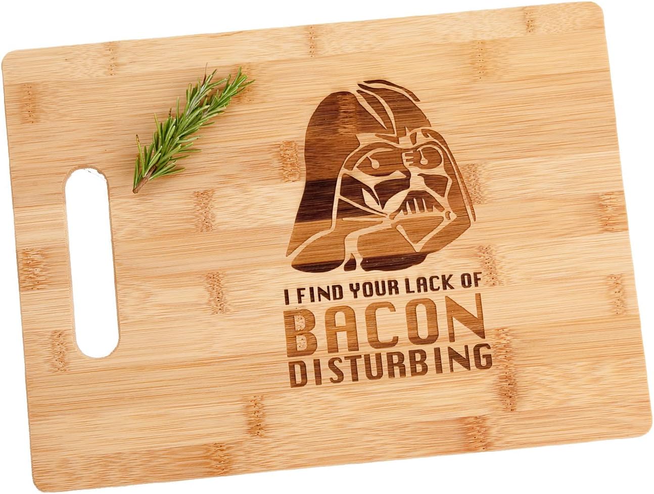 Darth Vader I Find Your Lack Of Bacon Disturbing Engraved Bamboo Wood Cutting Board with Handle Charcuterie Cheese Gift 9.5 x 13"