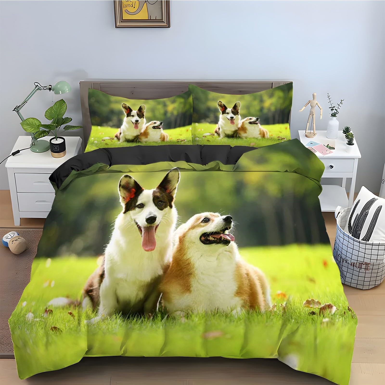 Housse de couette 160x200 Corgi pour une chambre cocooning sur le thème animal