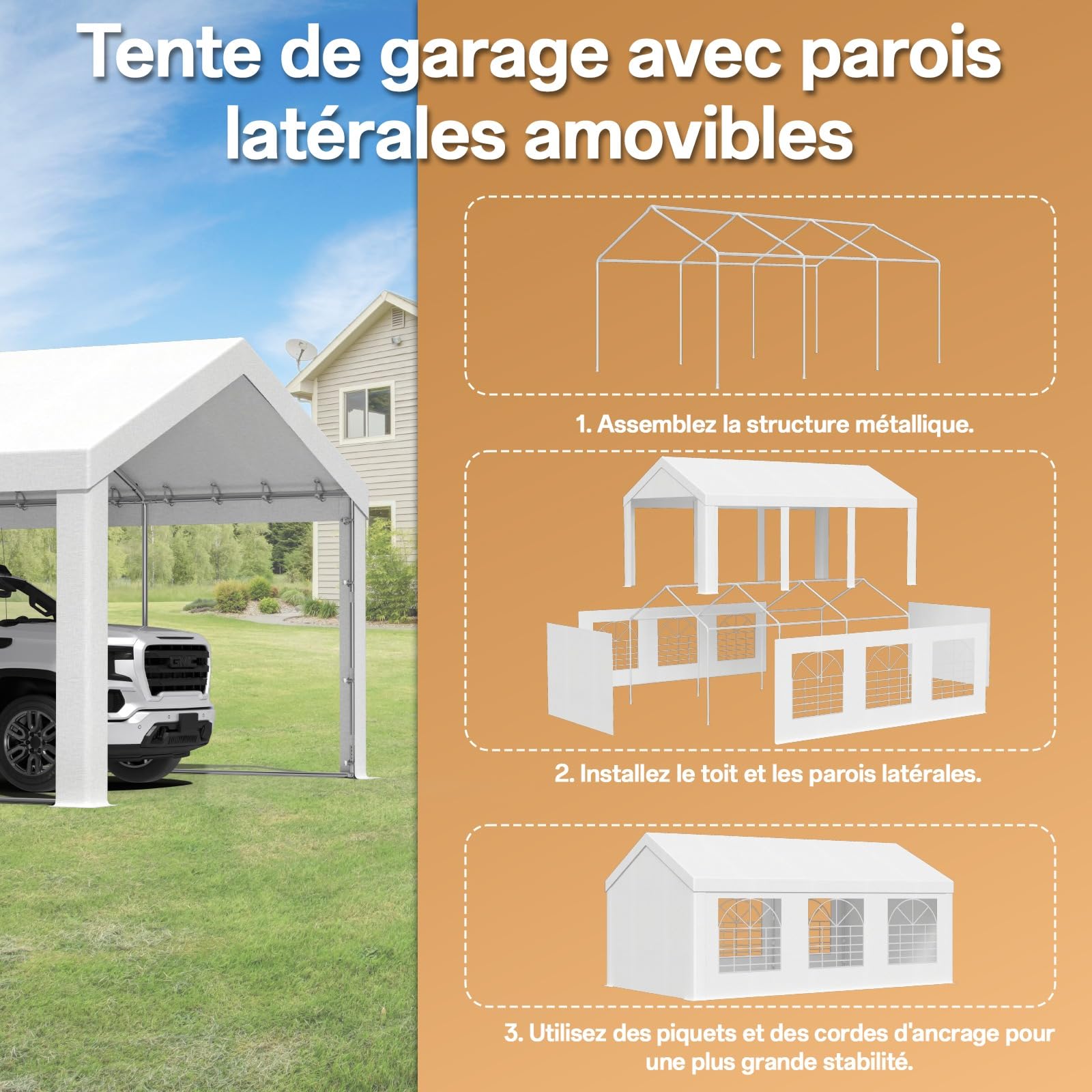 TRIUMPHKEY Tente de Reception 3x6,Barnum UV 50+,Tonnelle de Jardin Exterieur,Tonelle Tente pour Les Mariages, Les fêtes, Les rassemblements Blanc Construction en Acier galvanisé avec raccordement