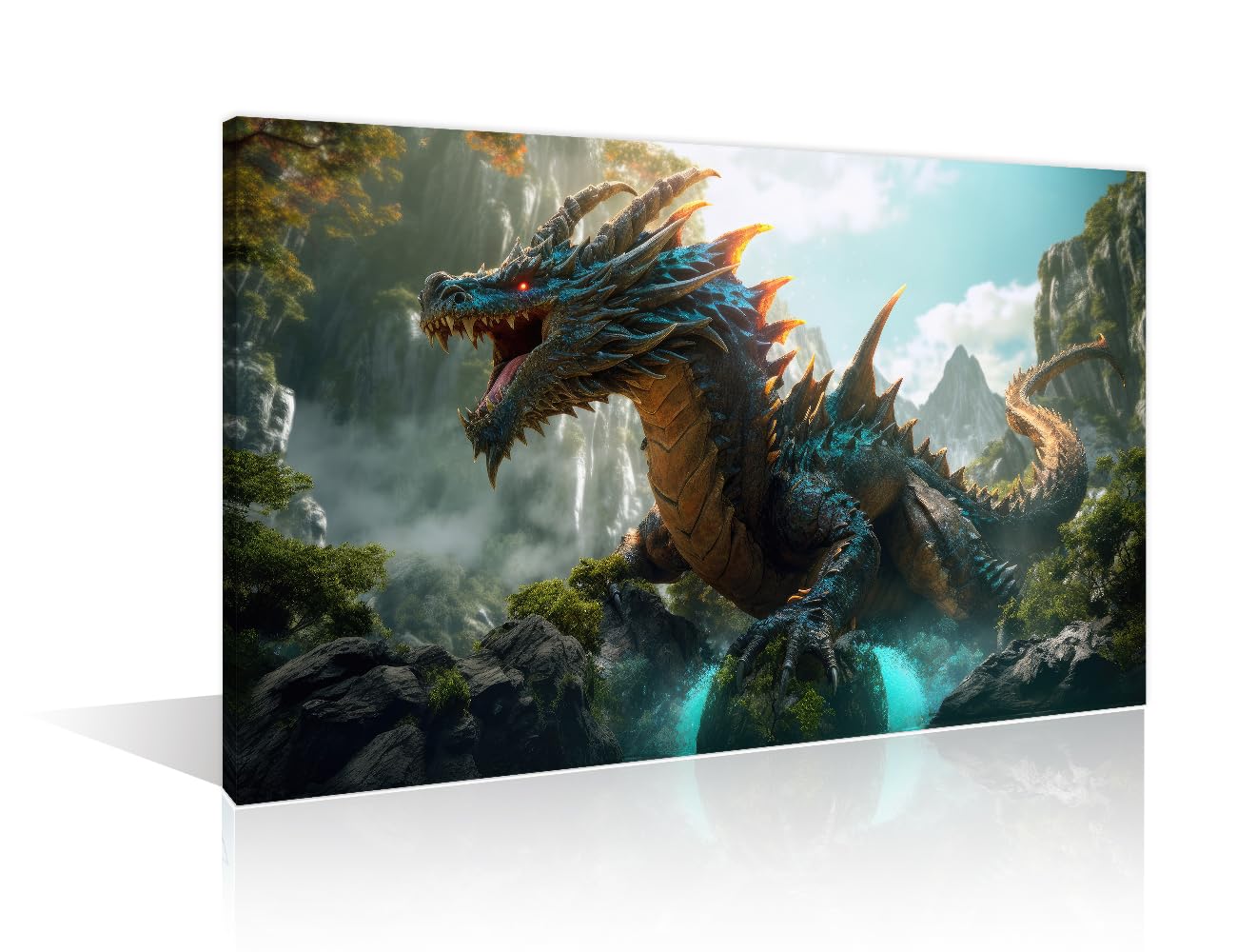 TISHIRON Dragon Canvas Wall Art Red and Gold Chinese Dragon Wall Art Bedroom 1 Panels Dazzling Dragon Wall Pictures Giclee Wooden Framed Gallery-Wrapped Ready to Hang 24" Wx36 H