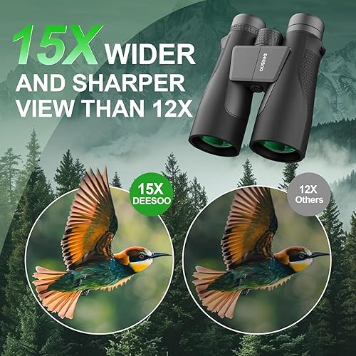 Vista 2 de Binoculares de 15 x 56 para adultos de alta potencia, prismáticos deesoo de fácil enfoque con visión clara de poca luz, prisma BAK4 binocular