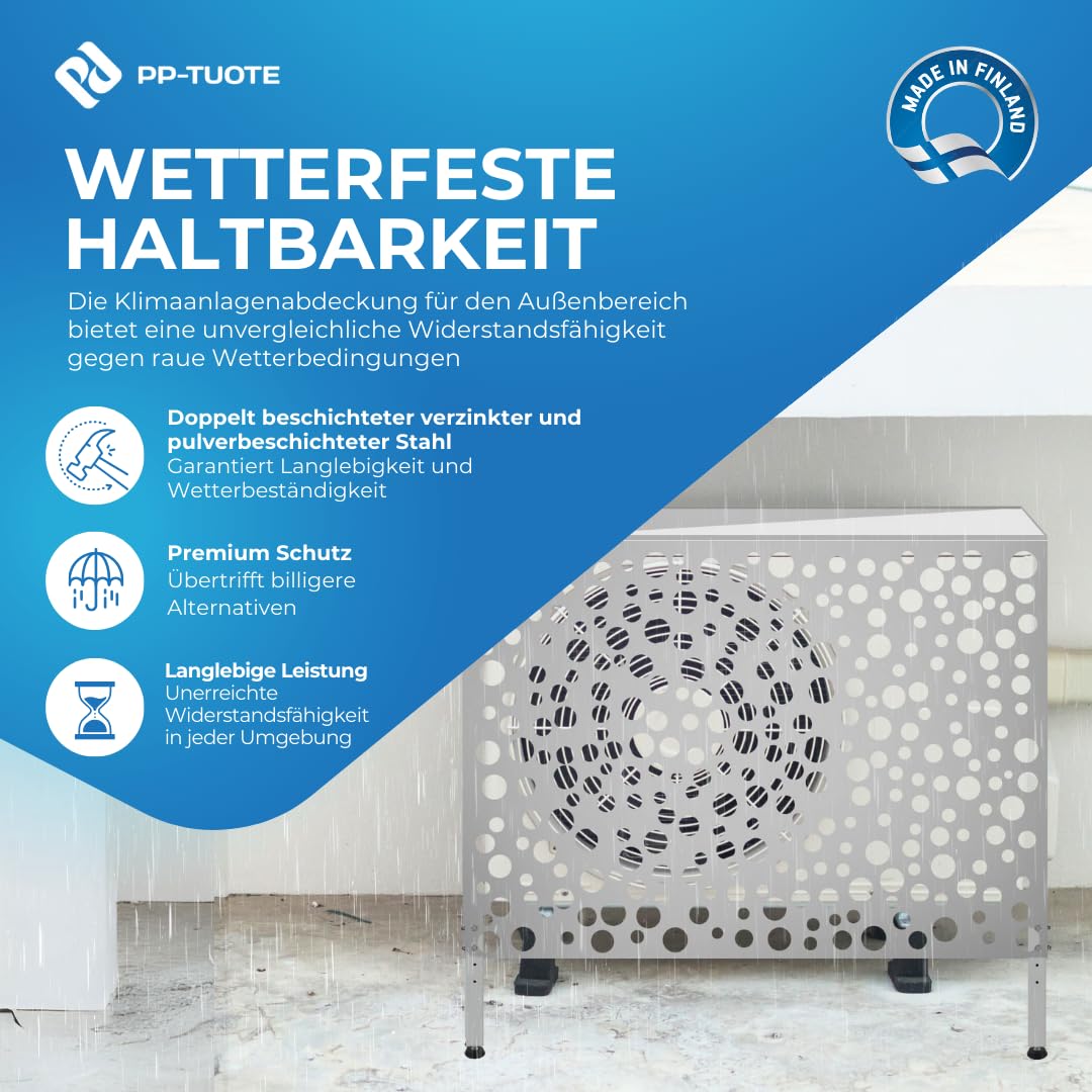 Wärmepumpen- und Klimaanlagenabdeckung, verzinkt | Wetterfester verzinkter Stahl, pulverbeschichtet; 104 x 76,3 x 47 cm, mit verstellbaren Metallfüßen