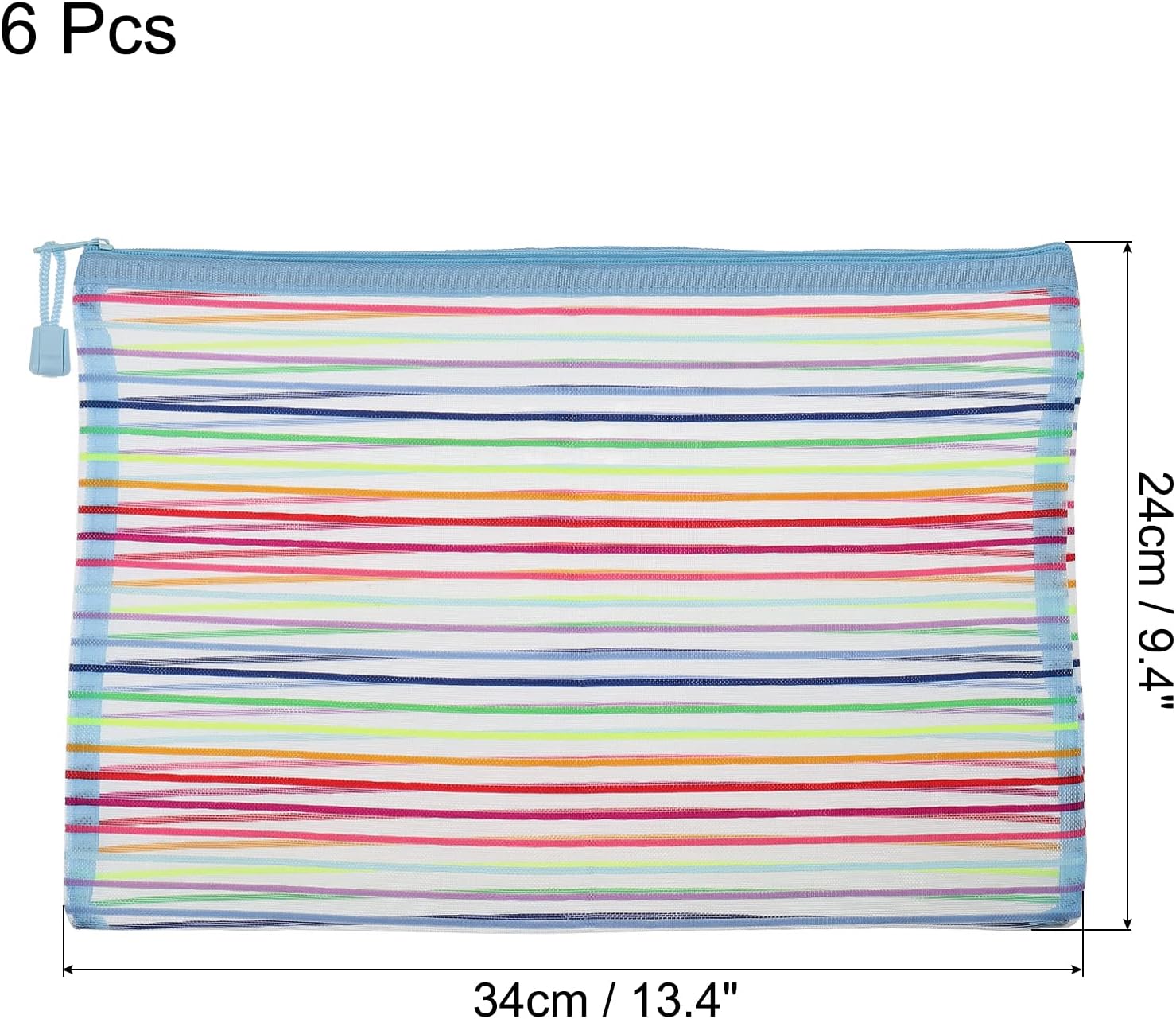 MECCANIXITY Mesh Zipper Pouches, A4 Colorful Pencil Case Document File Bags Storage Organizer for Office Supply Travel Accessory, Sky Blue Pack of 6 image 2