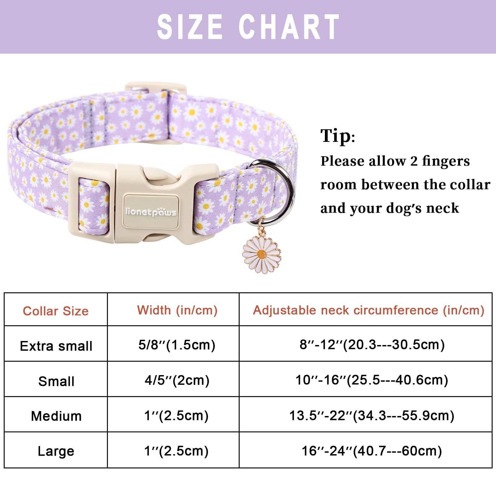 Lionet Paws Floral Dog Collar- Cute Daisy Purple Dog Collars with Plastic Buckle, Light Adjustable Dog Collars for Medium Dogs - Image 4
