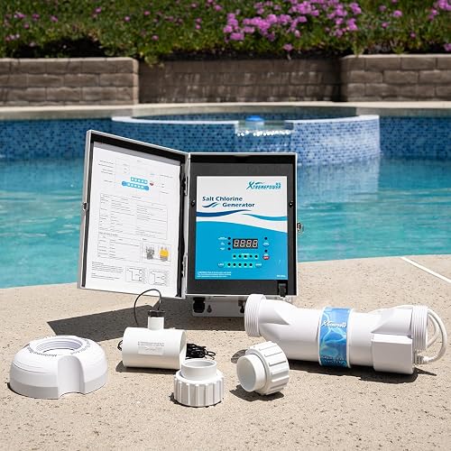 XtremepowerUS 15K Salt Chlorination System for In-Ground Pools Up to 15,000 Gallons Pool Flow Switch Cell Fitting Complete System, Cleaning Stand