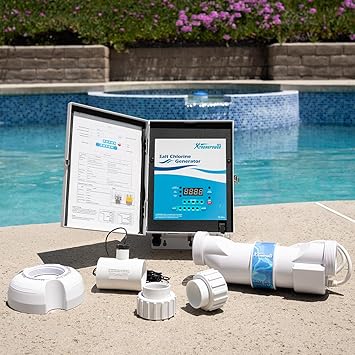 XtremepowerUS Saltwater Pool Chlorine Generator Salt Water Up to 40,000 Gallons Pools Chlorinator Flow Switch 40K Salt Chlorine w/Cleaning Stand