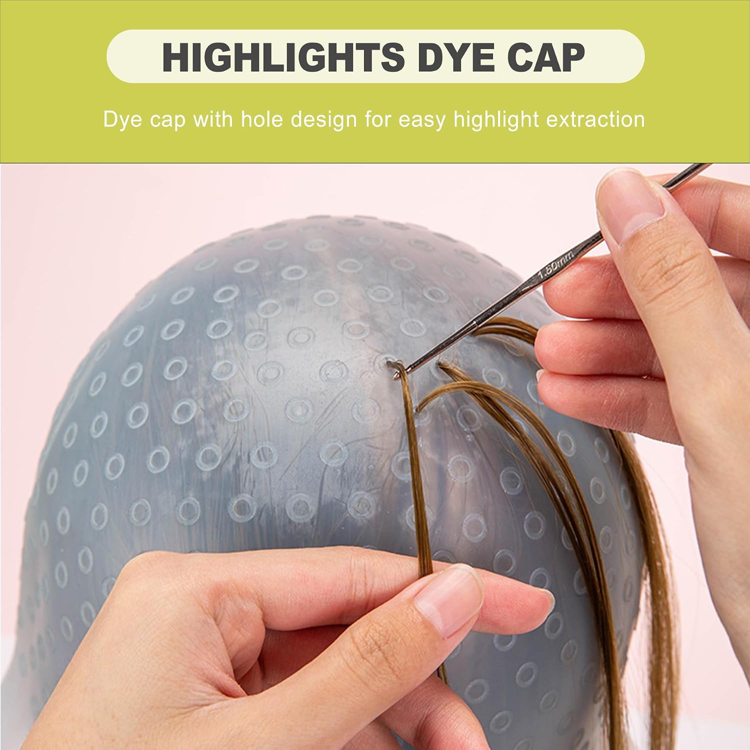 2 Pcs Silicone Hair Highlighting Cap Set, Reusable Frosting Cap with Metal Hook, Pull Through Hair Coloring & Bleaching Hat, DIY Hair Dye Styling Tool for Home & Salon Use