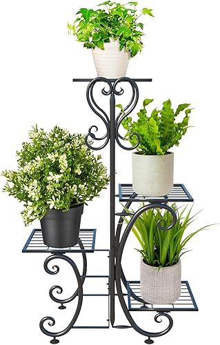 Miniatura 6 de Soporte para plantas de 4 niveles para interiores y exteriores, estante de metal para macetas, estantes de exhibición de macetas de hierro forjado,
