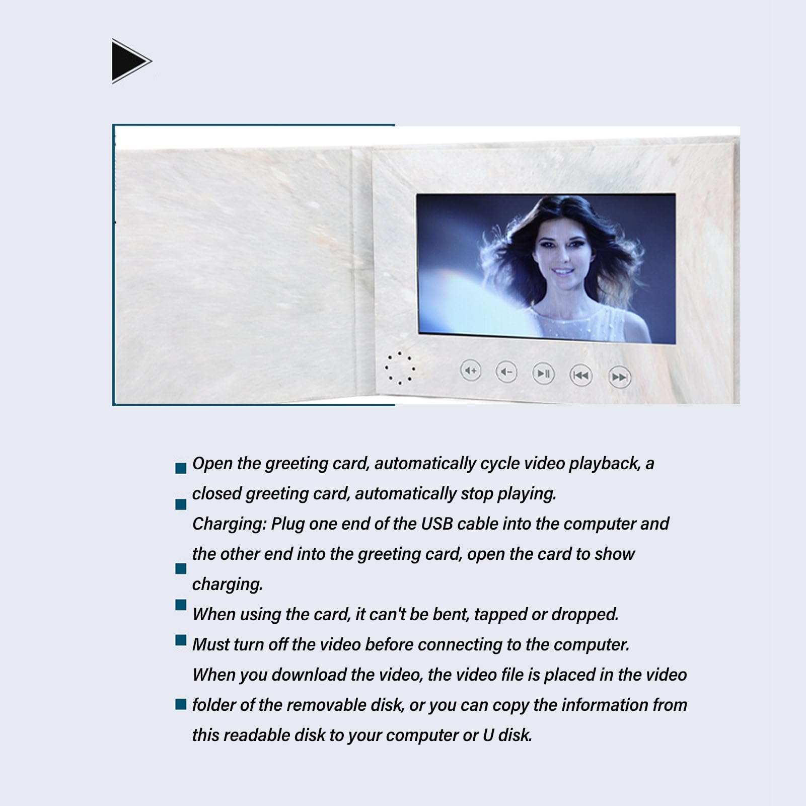 Brochure Video, USB Ricaricabile da 7 Pollici 720P, Decodifica Video Ad Alta Definizione, Biglietto di Auguri Elettronico con Memoria da 2 GB per la Festa della Mamma (GRAY)