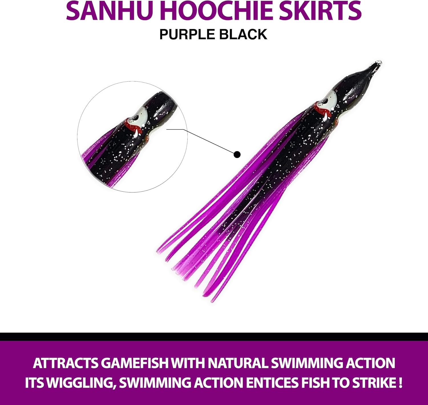 4.75", Hoochie Squid Skirts, 40 Pcs Purple/Black Color, for Saltwater & Freshwater Trolling, Includes Soft Plastic Bodies, Ideal for Salmon, Tuna, Mahi & Offshore Game Fishing