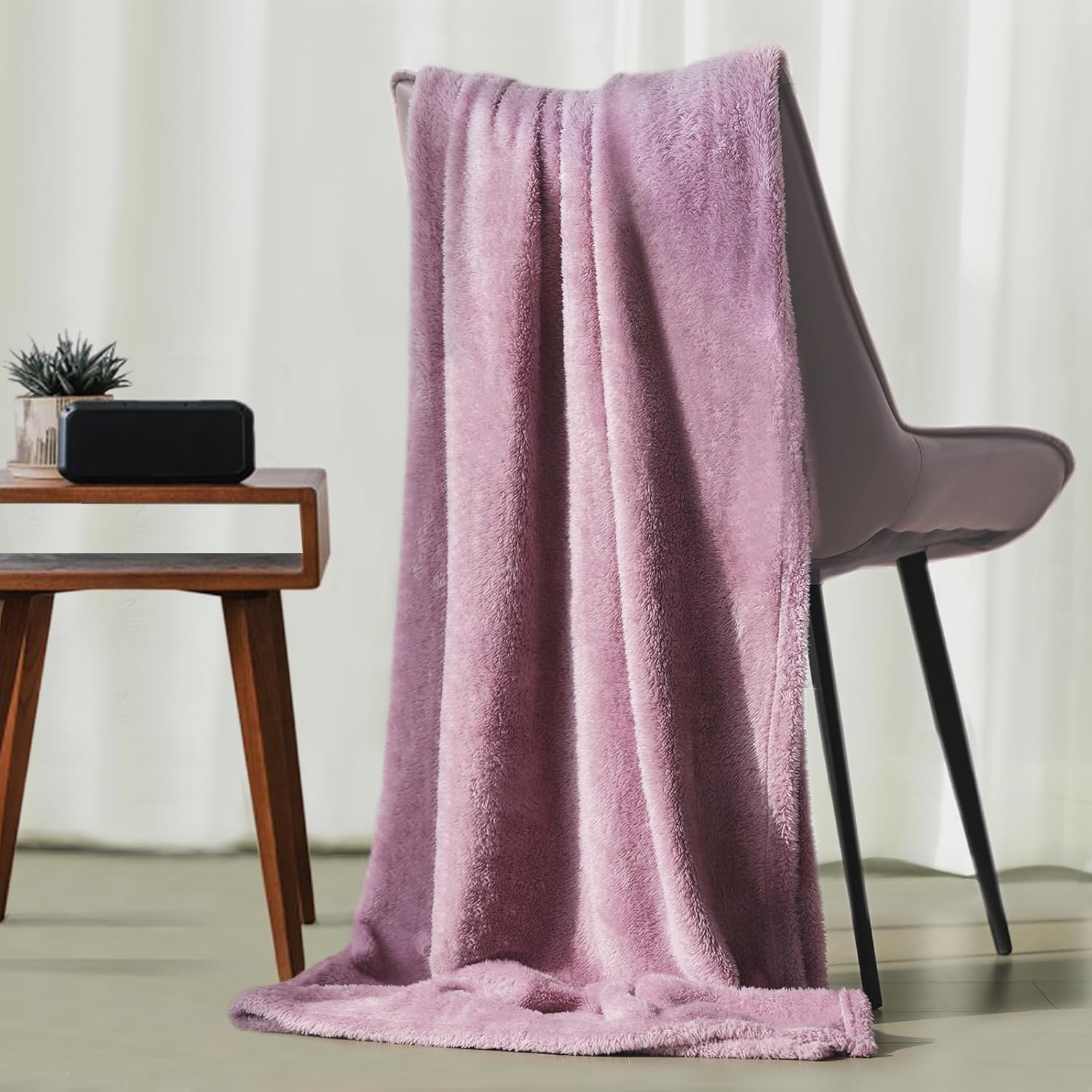 Plush Fleece Throw Blanket for Couch and Bed, Fluffy Fuzzy Cozy Queen-Size Soft Blankets All Season Use (60x80 Inches,Light Purple) - Image 2