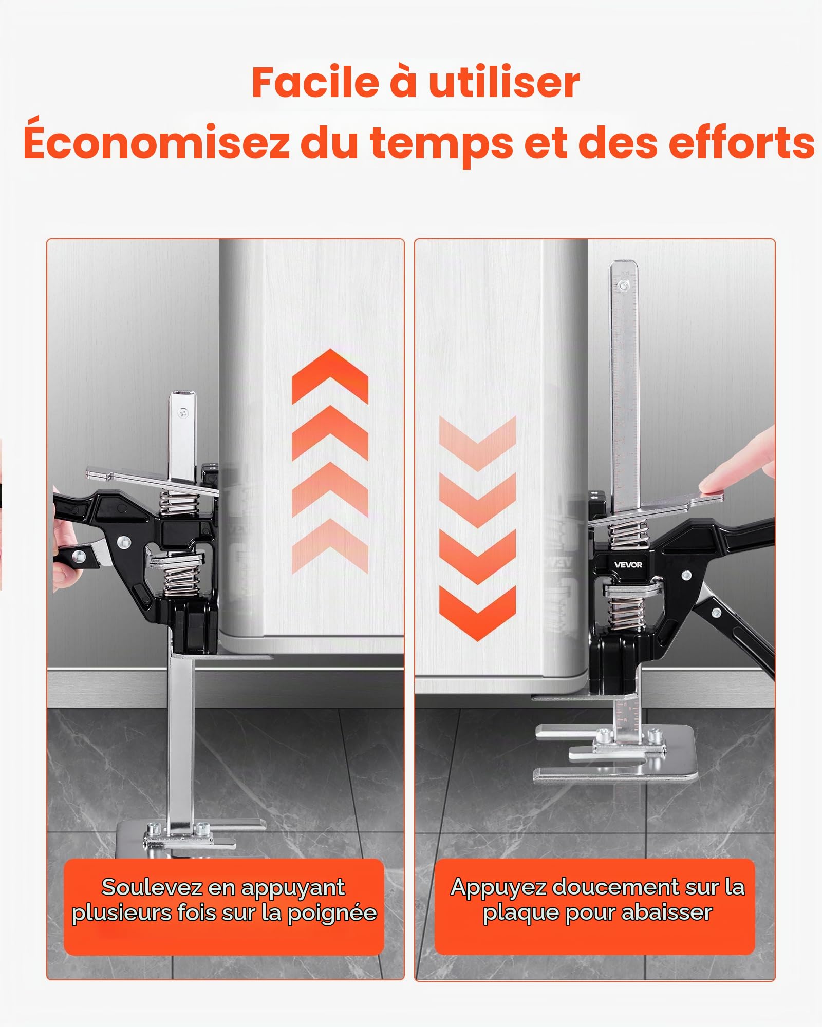VEVOR Cric à Bras 2PCs, Lève Meubles Portes Plaques avec Capacité 100 kg, Outil de Levage Manuel en Métal, Hauteur Réglable jusqu'à 18 cm, avec Niveau Magnétique, pour Fenêtres, Installation, Noir