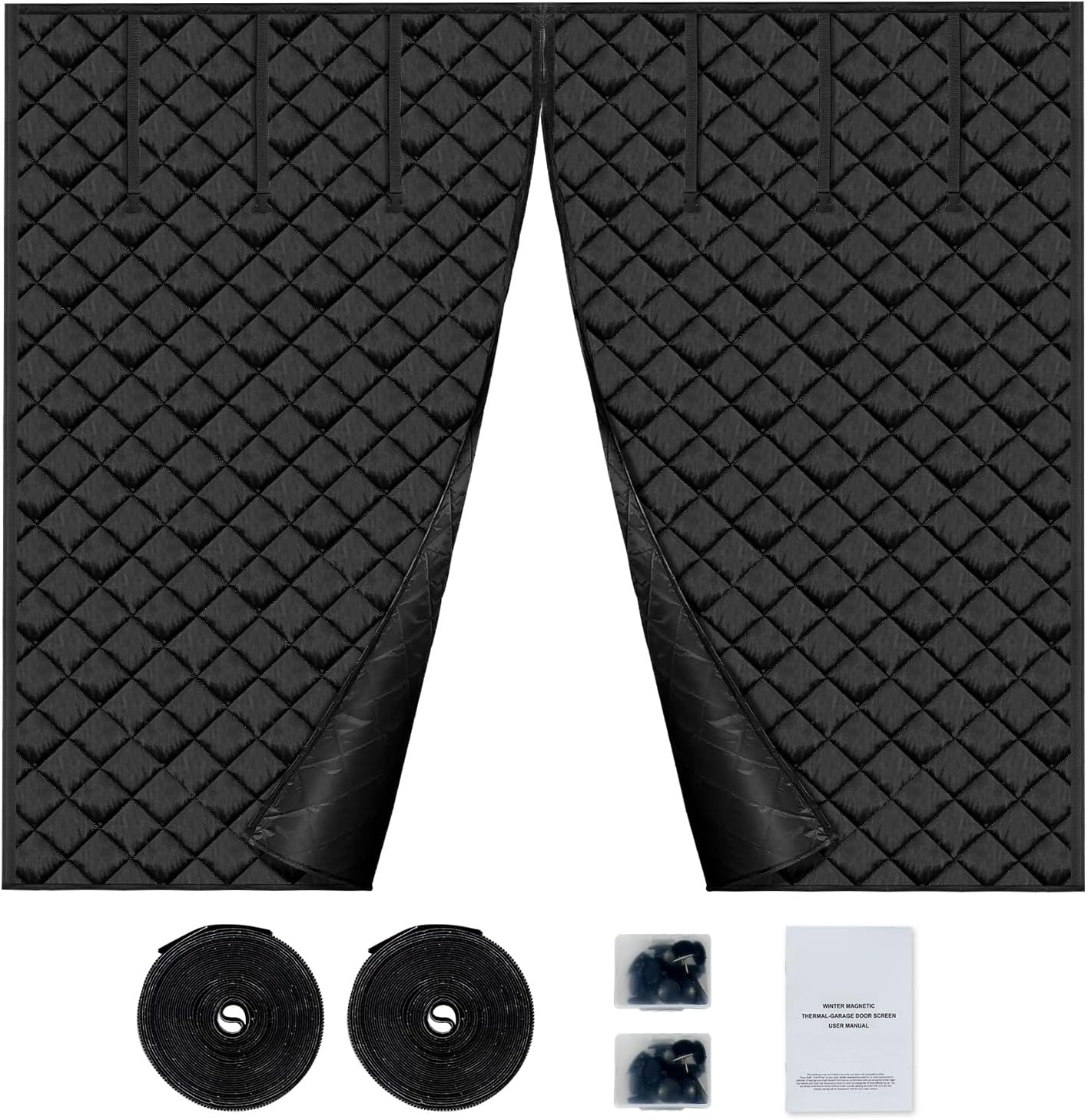 Happybuy Garage Door Screen for Winter, 9x7FT, Garage Door Insulation Kit, Magnetic Thermal Insulated Door Curtain with 300D Oxford Fabric Heavy Duty Weighted Bottom, Easy Assembly for Garage Door