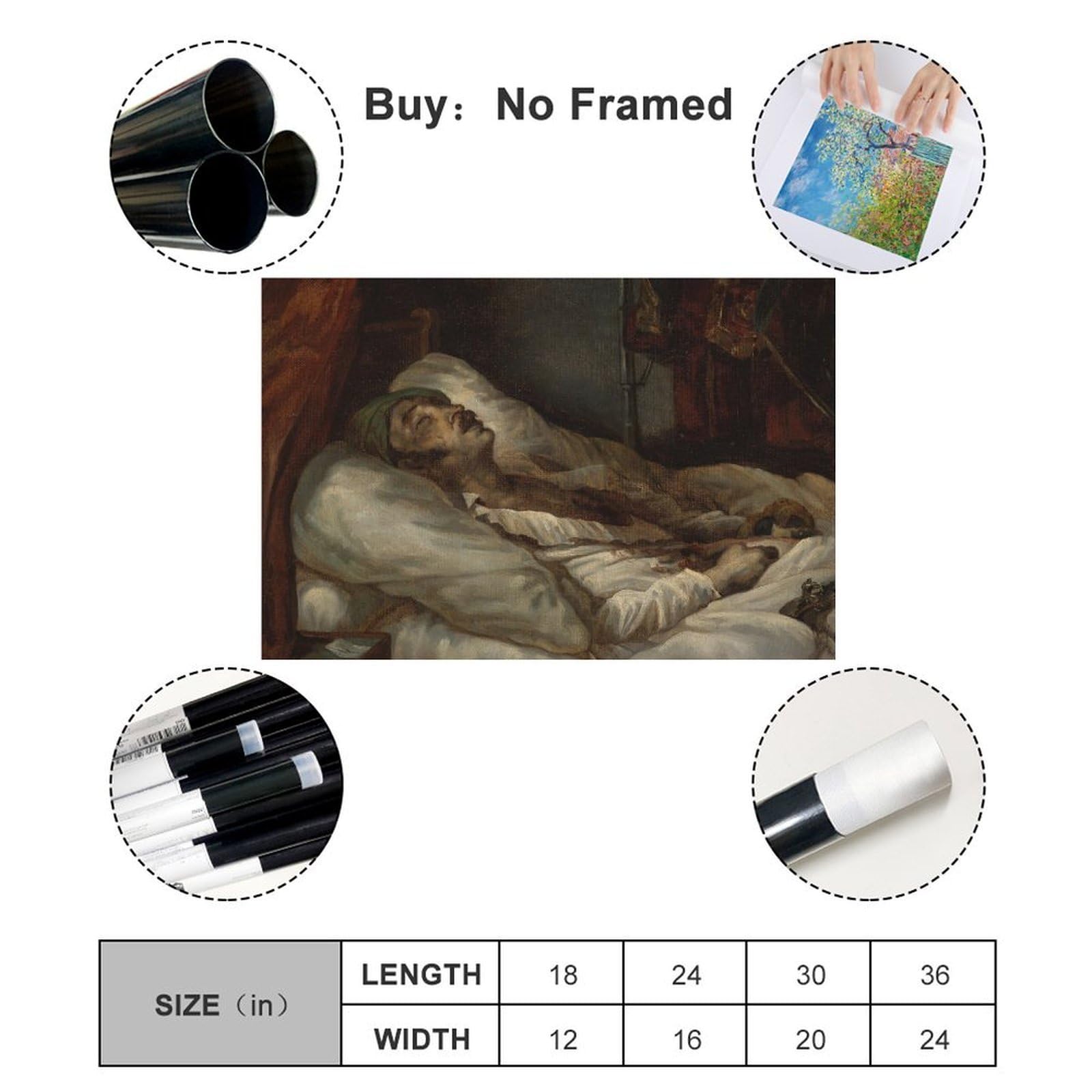 Poster su tela del generale Letellier sul letto di morte (ca. 1818-20) per decorazione della casa, idea regalo