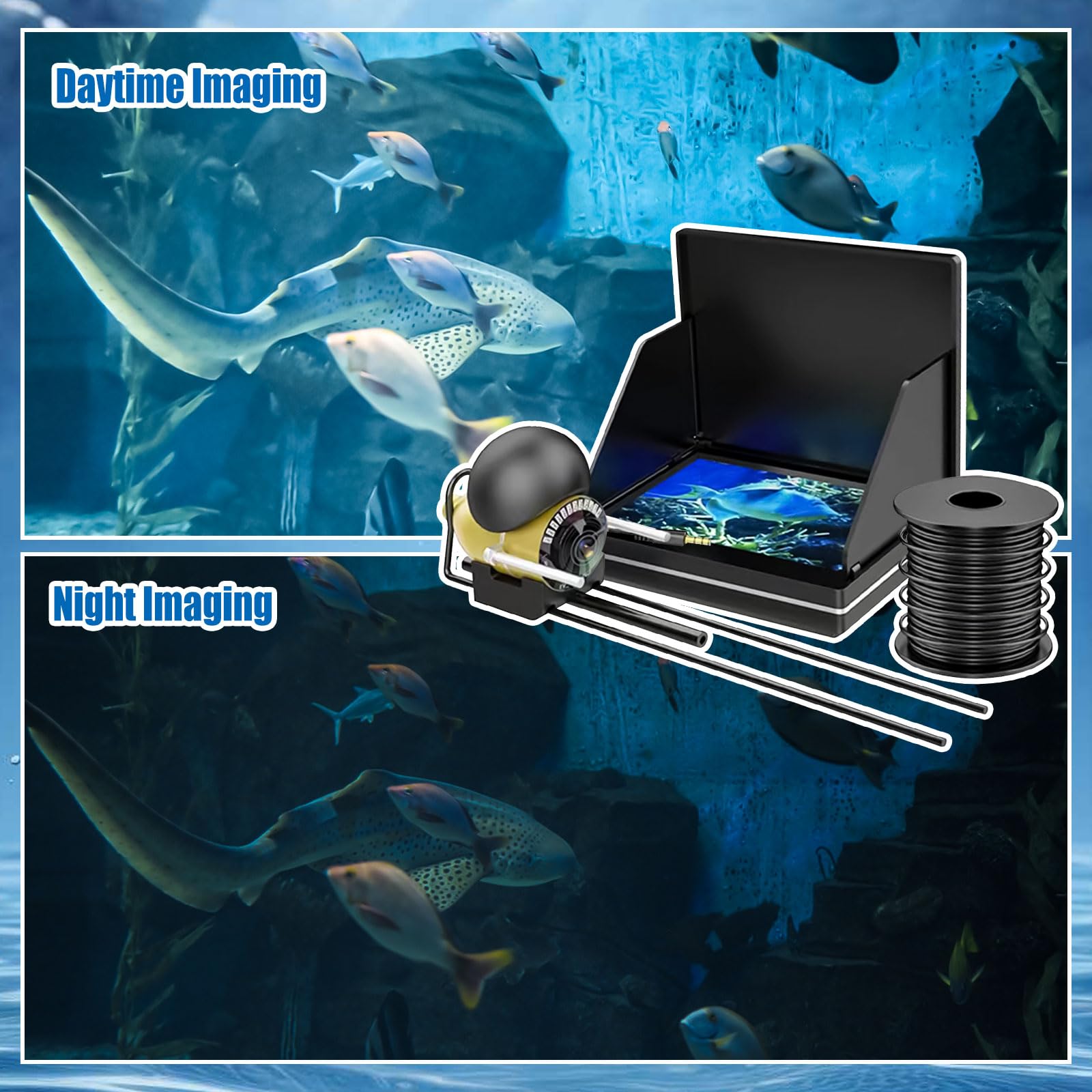 Cámara de pesca subacuática, monitor LCD de 5 pulgadas, buscador de peces HD, cámara subacuática impermeable, kit de cámara subacuática de visión nocturna con cable de 30 m para lago de hielo, barco,