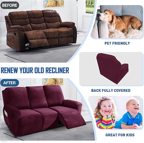 Vista 168 de MAXIJIN - Funda para sillón reclinable de terciopelo de 4 piezas, elástica, afelpada, gruesa y suave, con bolsillo lateral (camello)