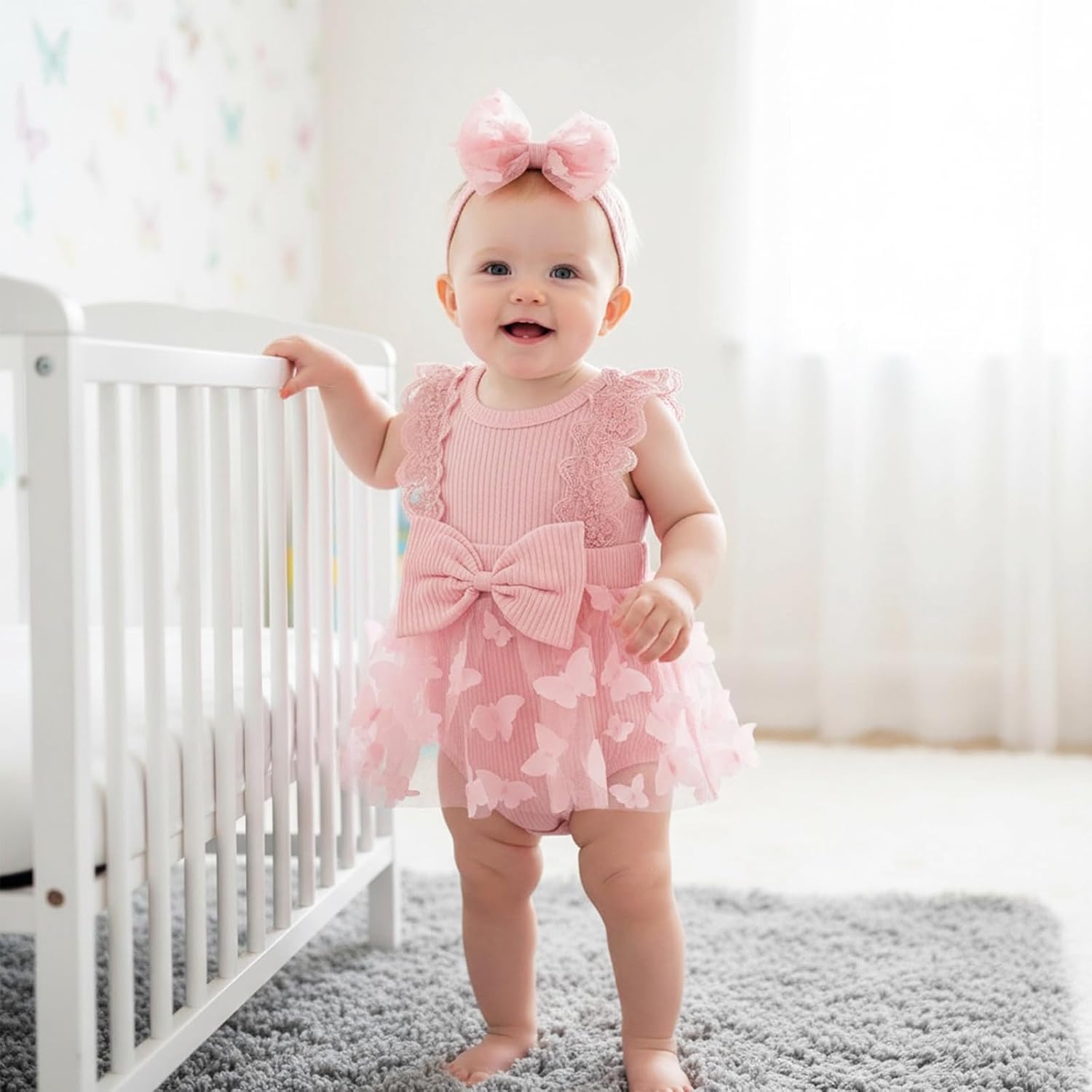 Baby Girl Summer Clothes Cute Newborn Girl Outfits Sleeveless Lace One Piece Romper + Headband 2pcs Set 0-12 Months