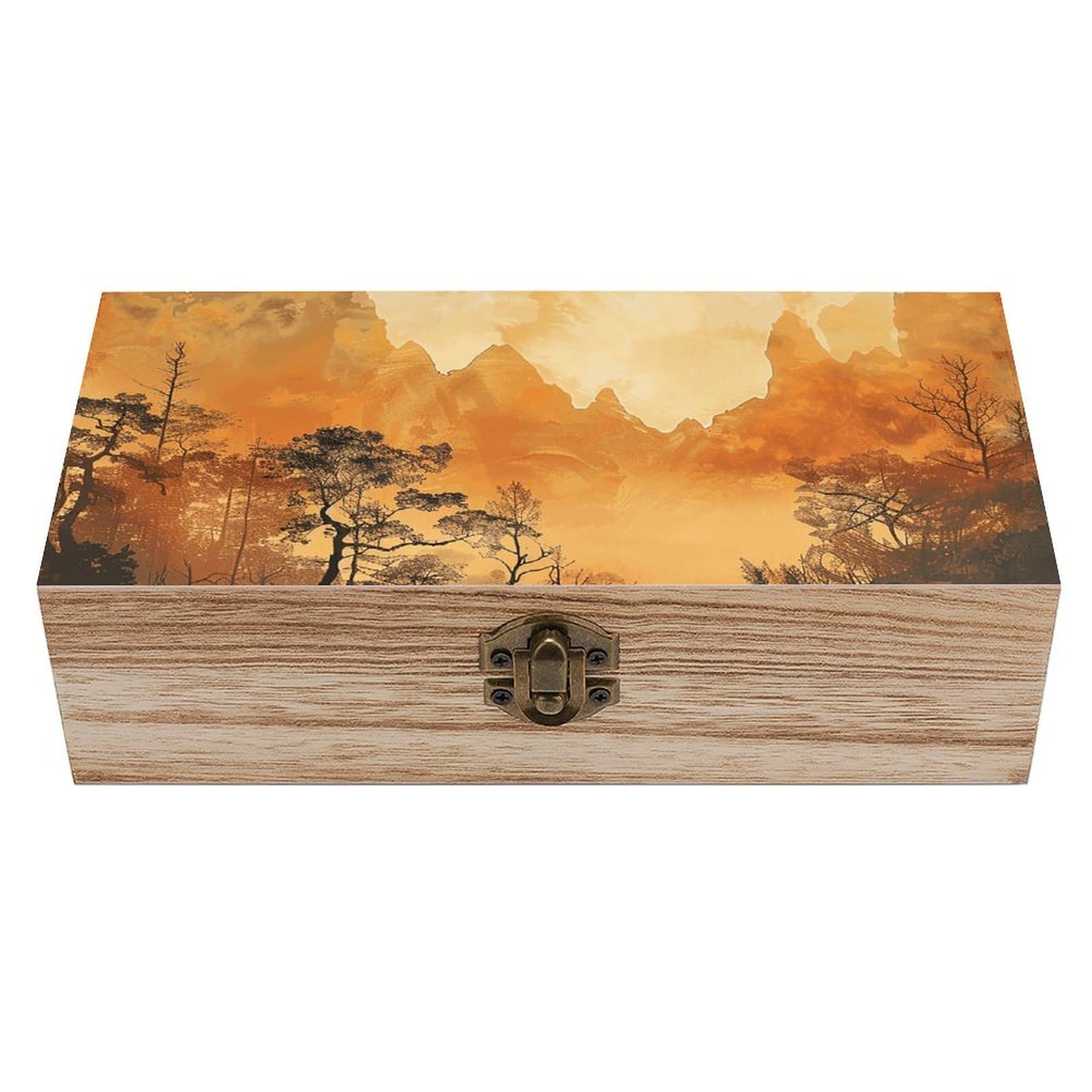 HLBSDM Vintage Wooden Storage Box Trees And Landscape Keepsake Box for Jewelry Photos Letters Elegant Desktop Organizer for Home Office Decor