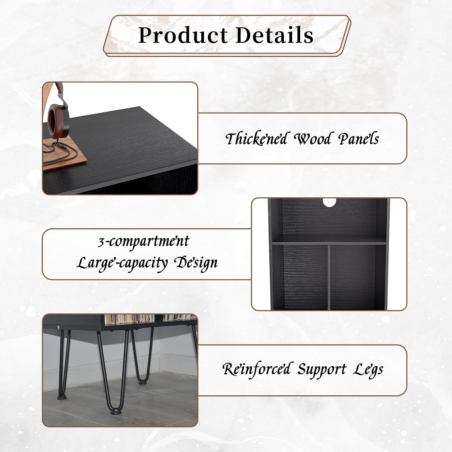 Record Player Stand, Turntable Stand Vinyl Record Storage Cabinet with Metal Legs, End Table Holds Up to 120 Albums for Living Room, Bedroom, Office (Black)