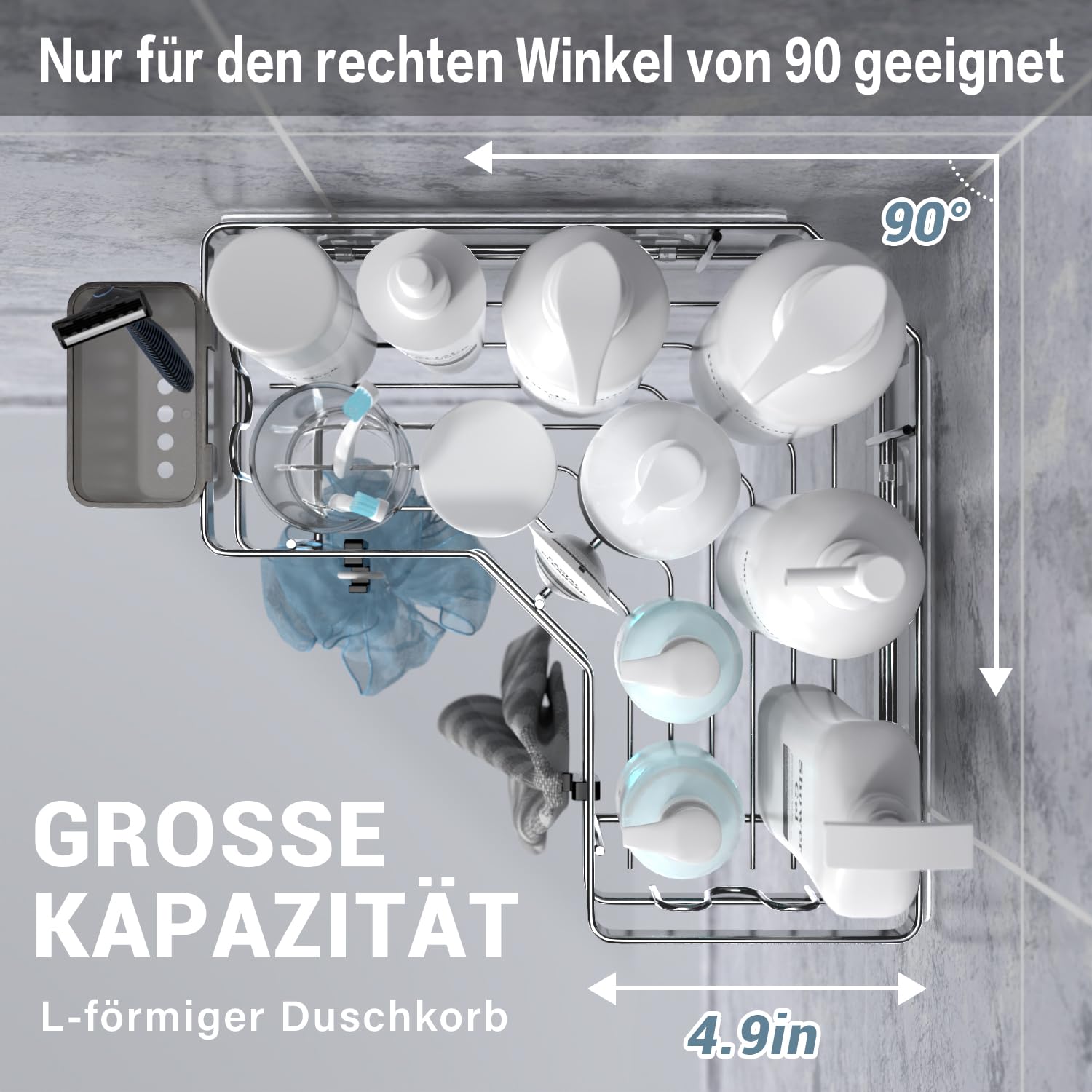 FINIBO Doucheplank zonder boren, 2 stuks, zelfklevende hoekplank, badkamerorganizer, doucheplank roestvrij staal met 4 haken en 2 tandpastahouders, zwart, doucheplank, douchemand voor badkamer, keuken