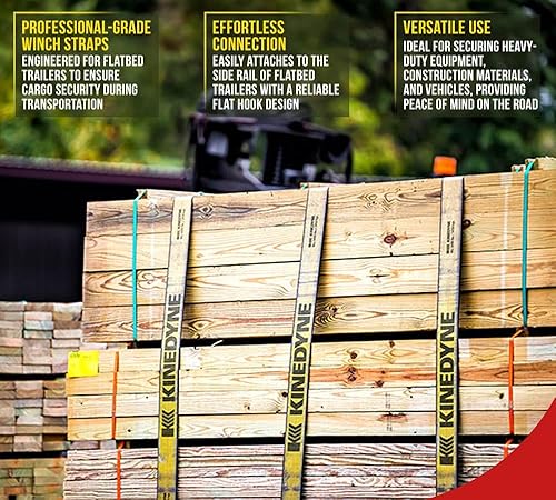 Miniatura 4 de Kinedyne - Correas de cabrestante de 4 x 30 pulgadas color rojo resistentes y con ganchos planos WLL 5400 libras control de carga de 4 pulgadas para